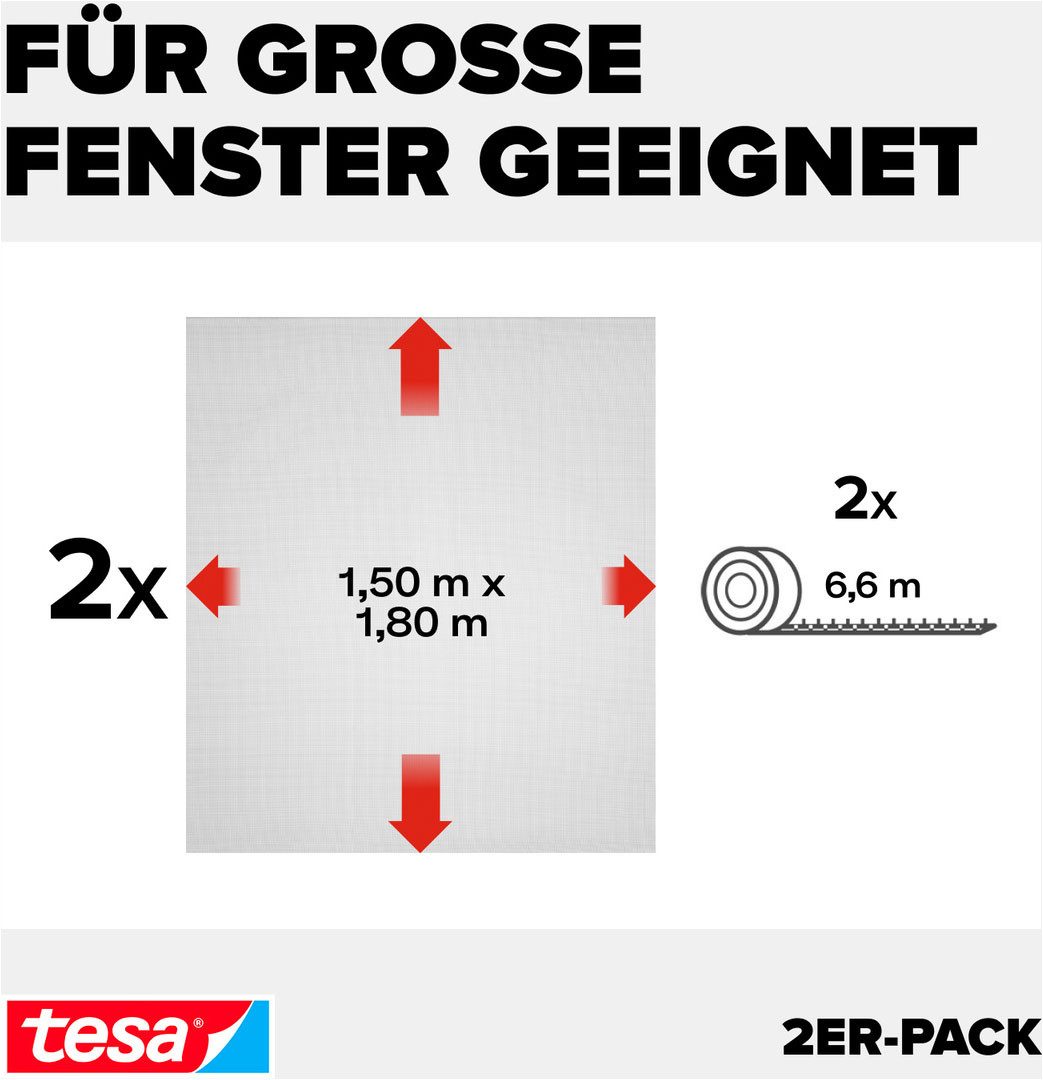 tesa Fliegengitter-Gewebe Klett Fliegengitter für Fenster - Insektenschutz, (Packung, 2-St., Fliegennetz, Klettband), INSECT STOP 150 cm x 180 cm – Bild 4 von 5