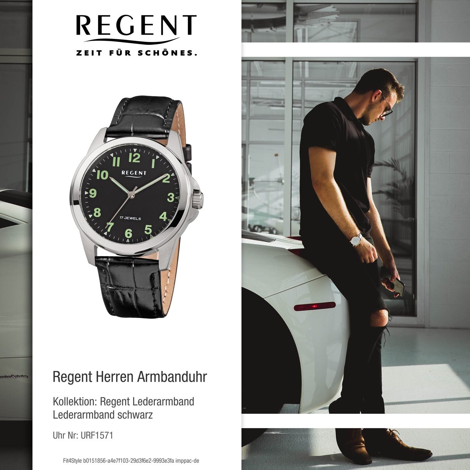 extra rund, Herren groß Regent Regent 39mm), Lederarmband Quarzuhr Armbanduhr Armbanduhr Herren Analog, (ca.