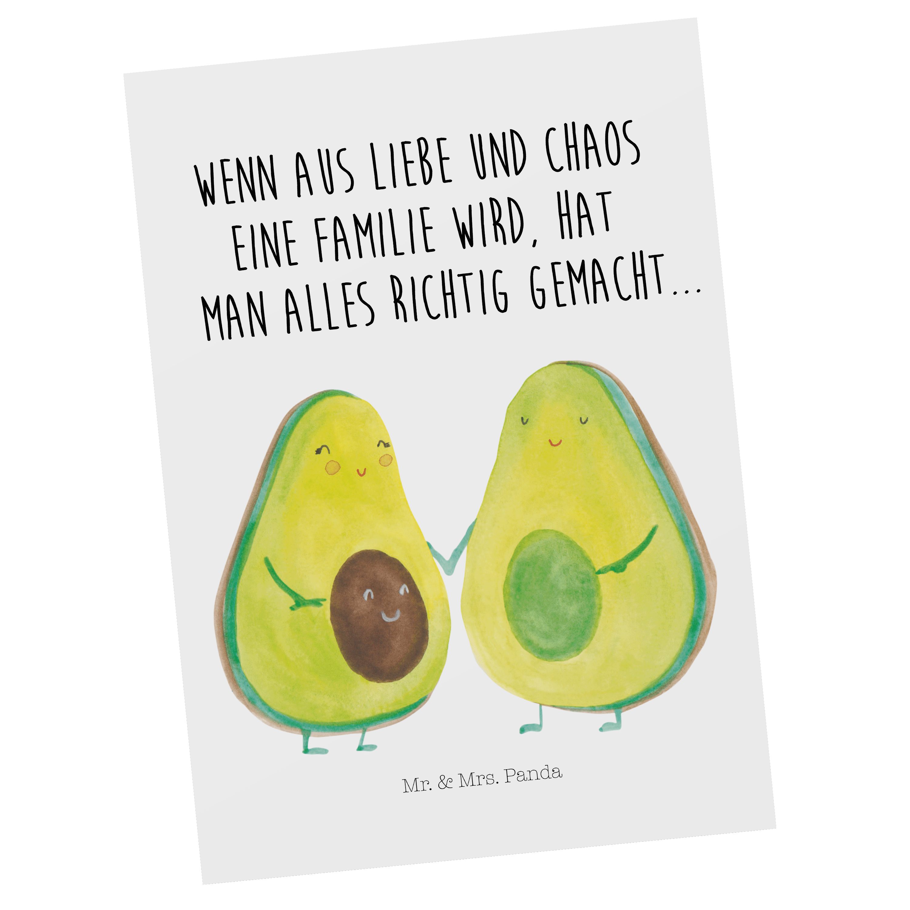 Mr. & Avocado Panda - Familie, Postkarte Geschenk, Weiß Pärchen Grußkar Mrs. - Geburtstagskarte,