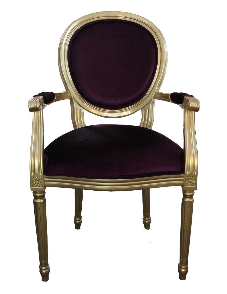 Stuhl Casa Padrino / mit - Designer Armlehne Esszimmer Esszimmerstuhl Stuhl Barock Lila Qualität Gold - Luxus