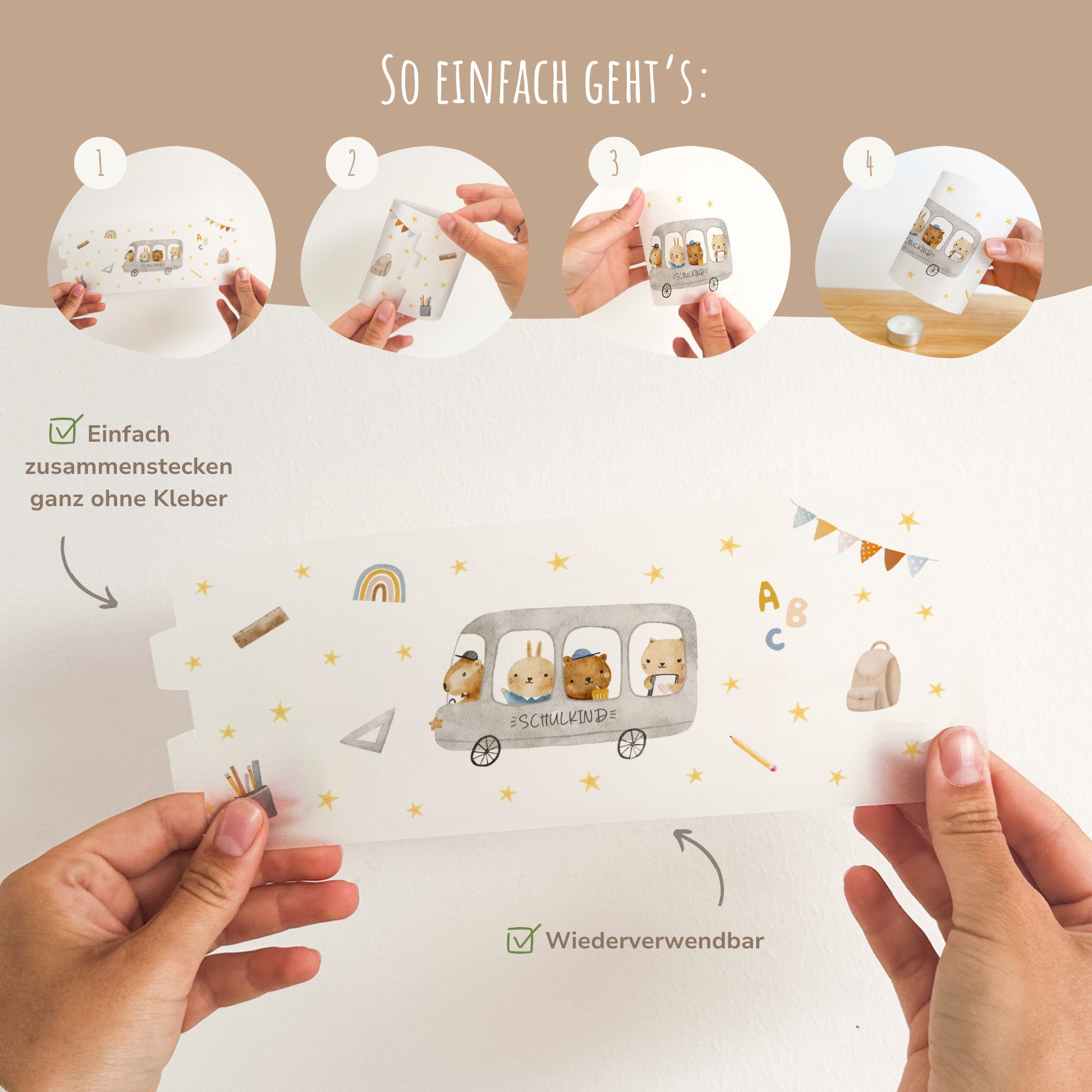MeinBaby123® Papierdekoration Einschulung Windlichter, Dekoration Schulanfang I Deko Einschulung, Tischdekoration Einschulung, Einschulung Deko, Tischdeko Einschulung