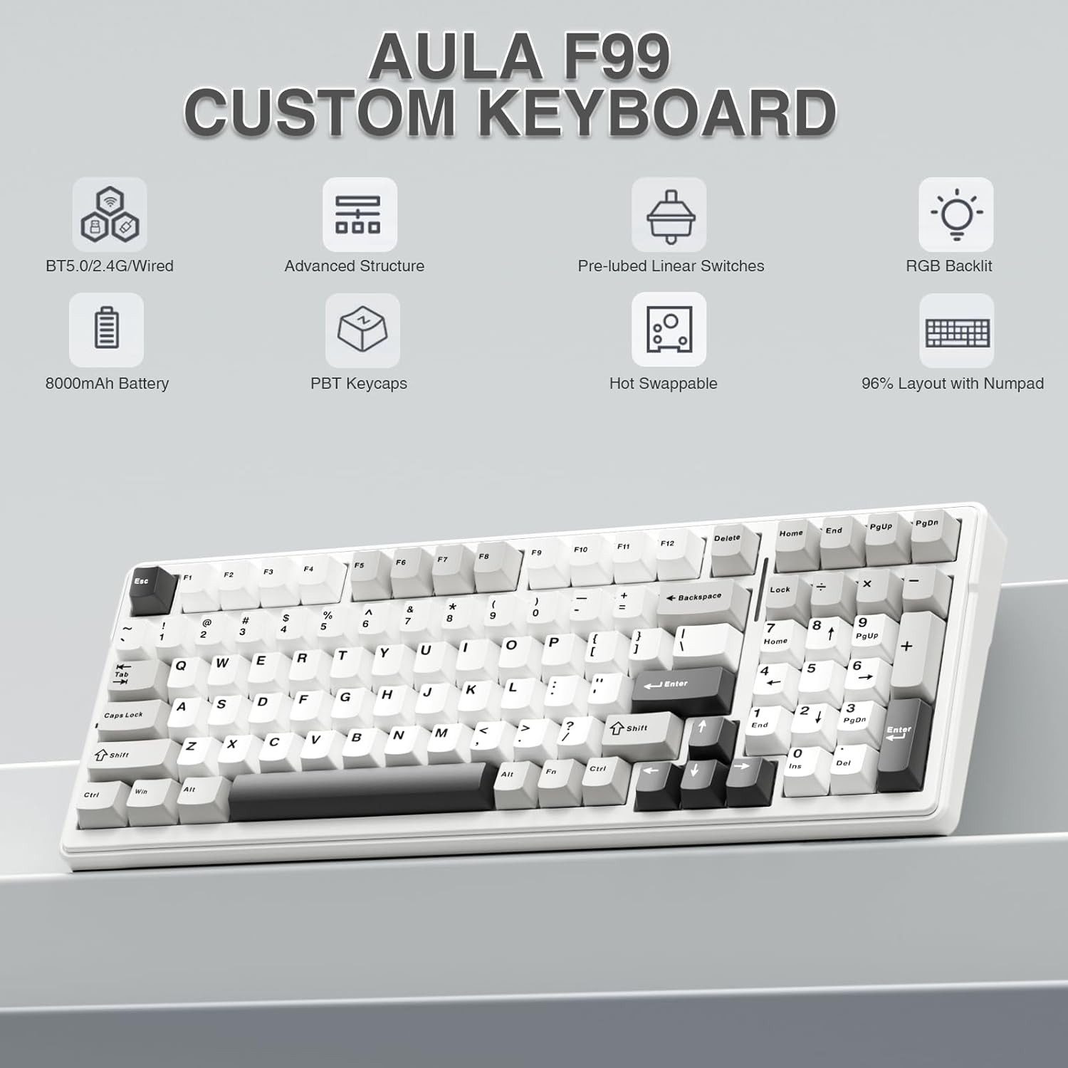 nsihing AULA F99 Mechanische Gaming Tastatur, RGB, Hot Swap, Bluetooth Gaming-Tastatur