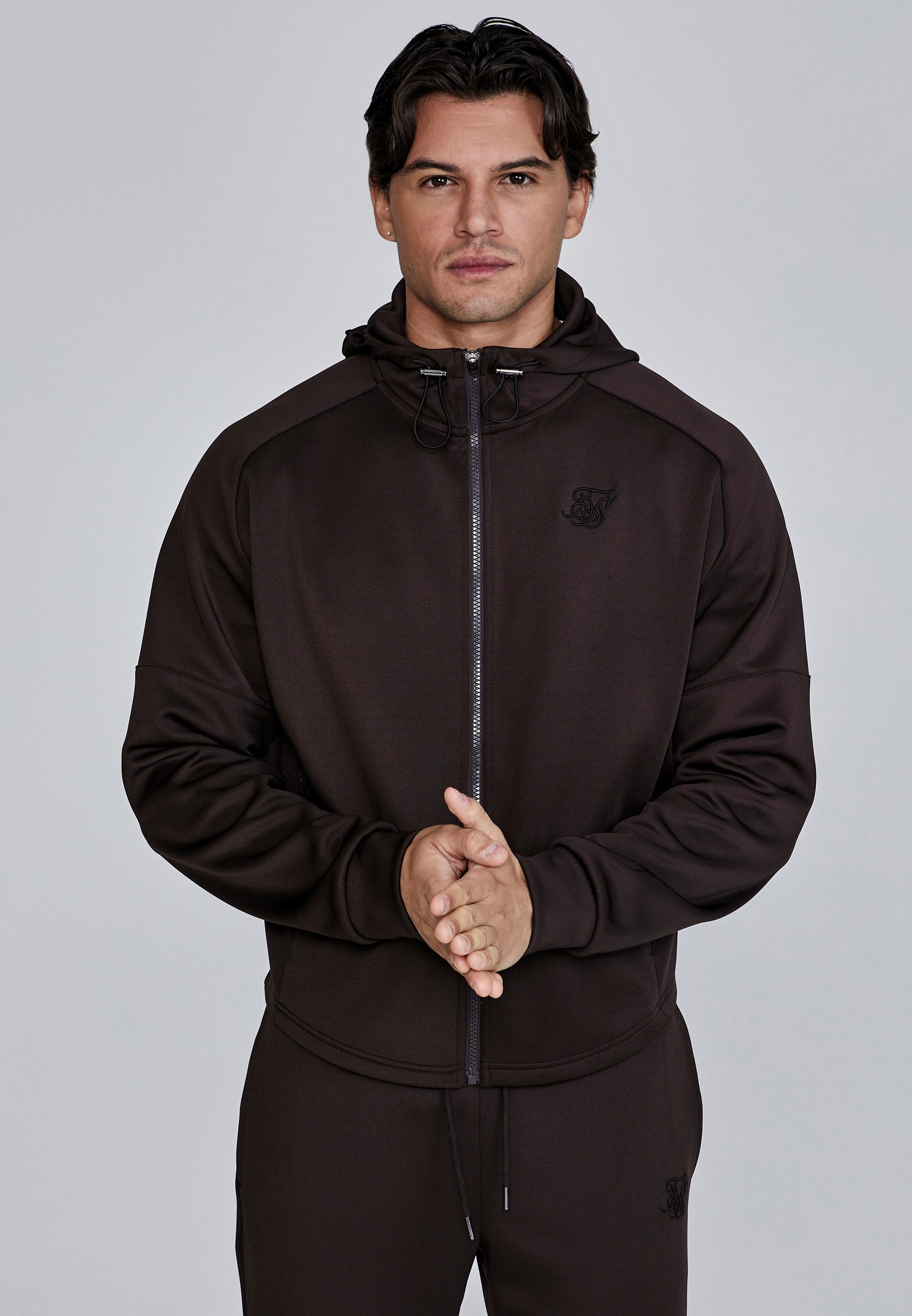 Hoodie SikSilk Herren Brauner Full Zip Kapuzenpullover