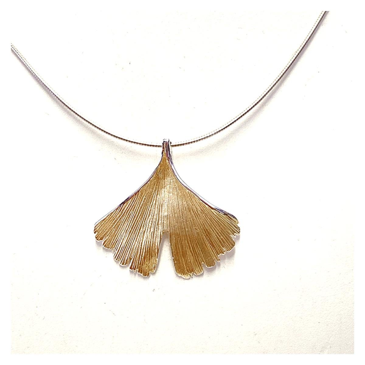 Edelschmiede925 Ohrstecker-Set bicolor Ginko Anhänger in 925 Silber vergoldet