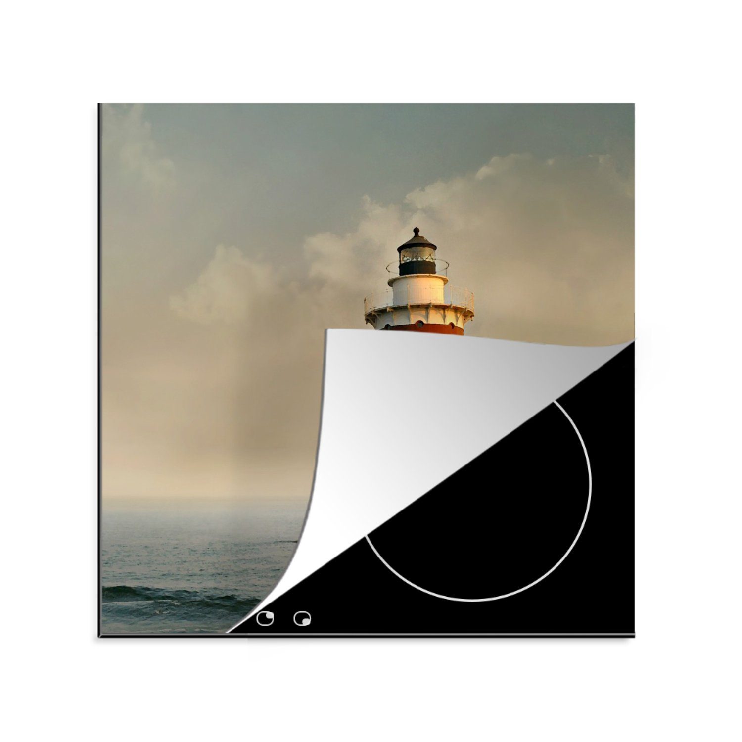 MuchoWow Herdblende-/Abdeckplatte Connecticut - Leuchtturm - Meer, Vinyl, (1 tlg), 78x78 cm, Ceranfeldabdeckung, Arbeitsplatte für küche