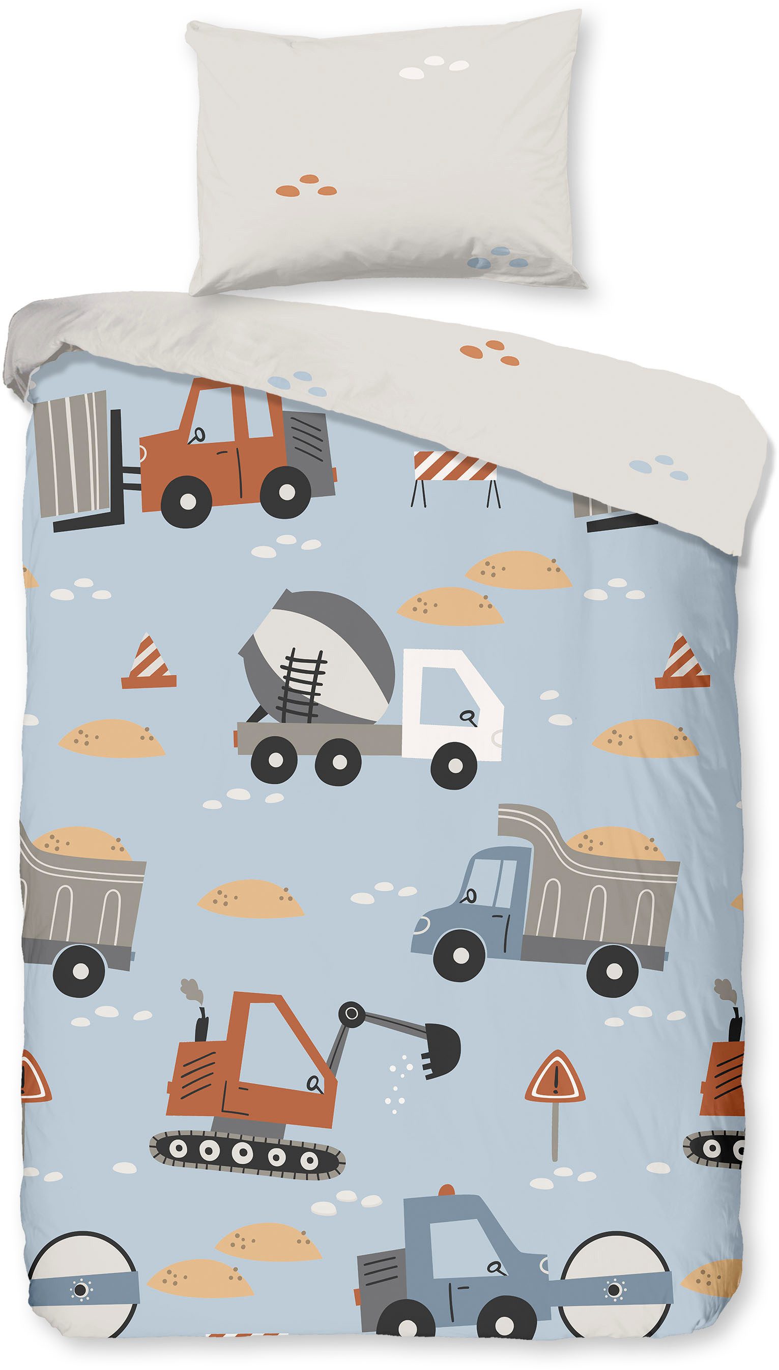 good morning Kinderbettwäsche Mack, Renforcé, 2 teilig, Baumwolle, Renforcé, Wendeoptik, Kind, Junge, Bagger