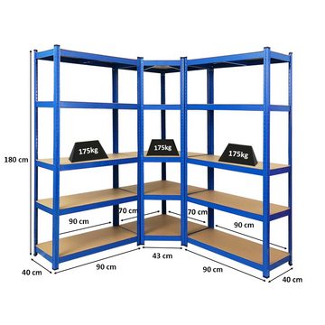 PROREGAL® Eckregal Mega Deal 1x Eckregal + 2x Schwerlastregal Ragnar Fachlast 175 kg Blau