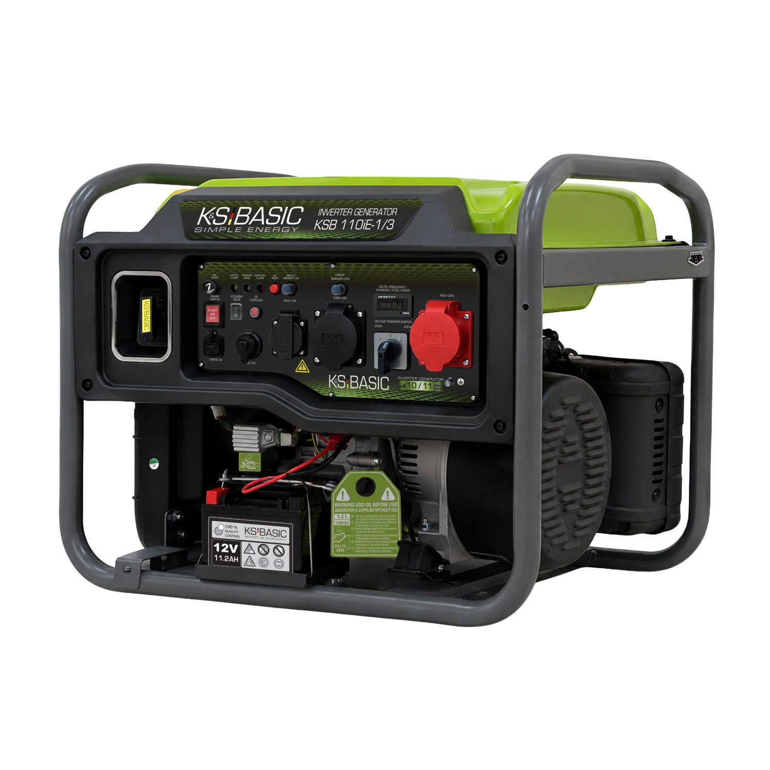 Könner & Söhnen Stromerzeuger KSB 110iE-1/3, (Inverter Stromerzeuger VTS 230V/400V, 1-tlg., kraftvoller Generator mit E-Start & Rädern), 10 kW Nennleistung, Eco-Modus für Haus, Gewerbe & Industrie