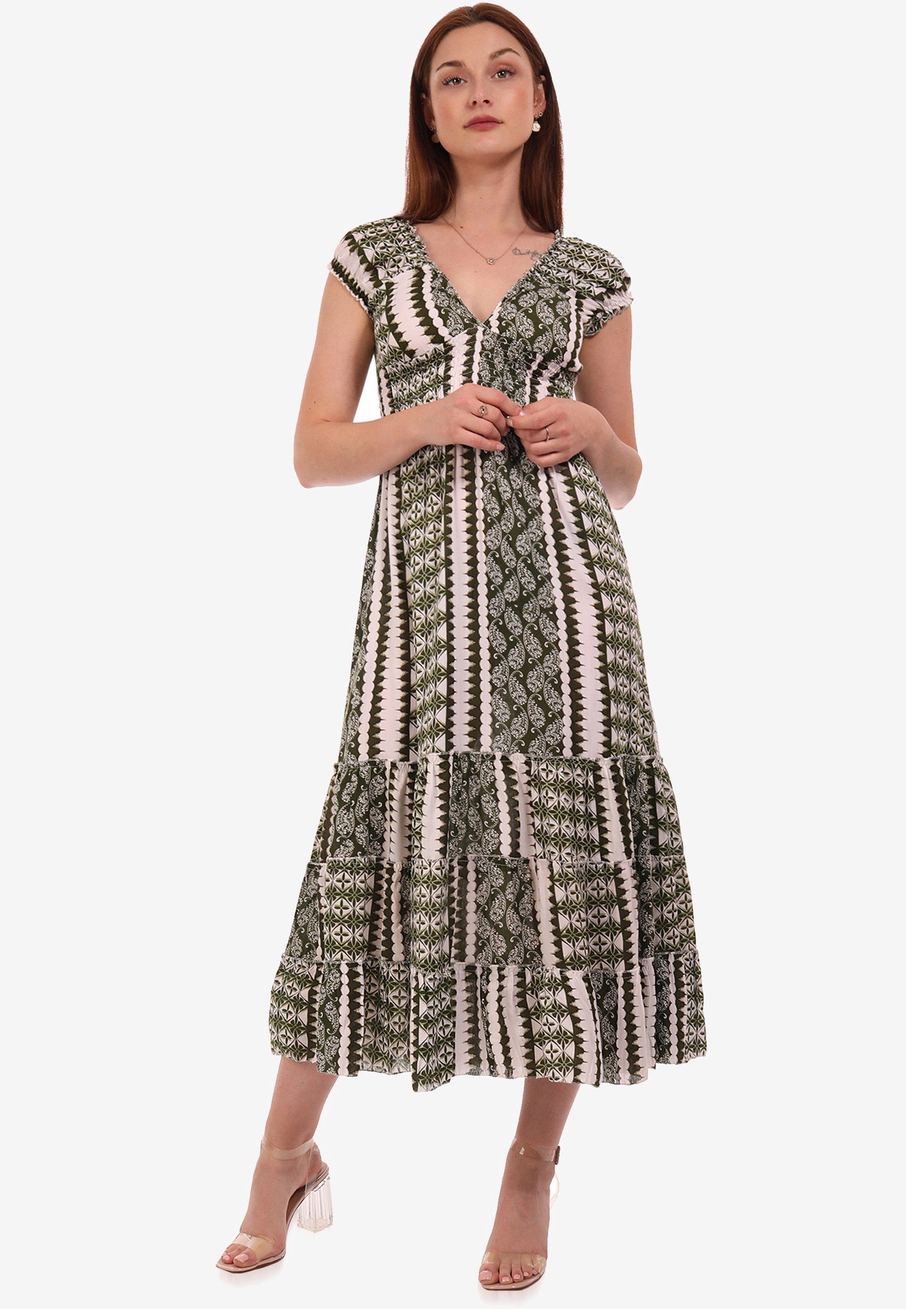 YC Fashion & Style Sommerkleid Volantkleid mit V-Ausschnitt mit Volant, mit  Alloverdruck