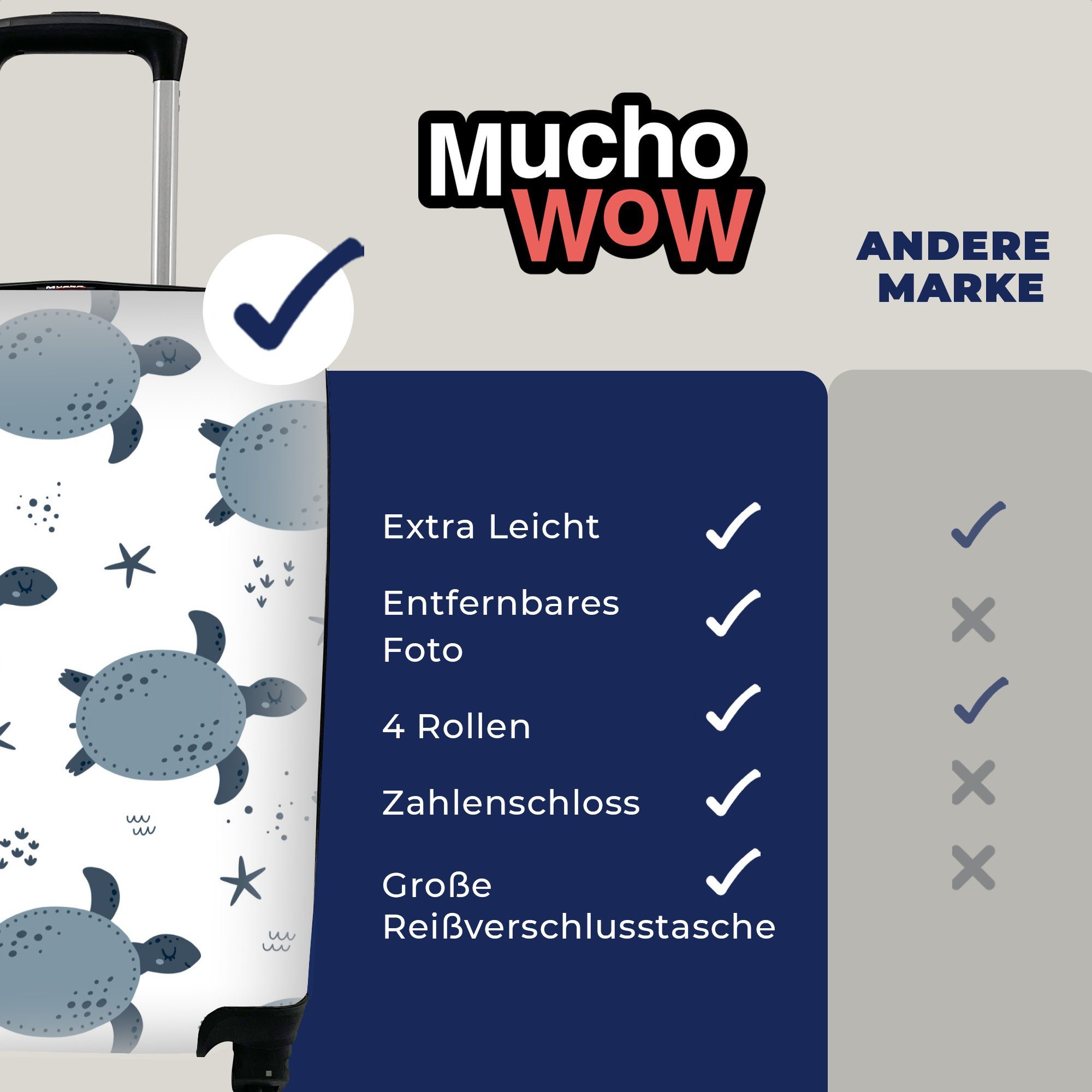 Muster Rollen, Reisetasche mit 4 für - Reisekoffer Handgepäckkoffer Handgepäck rollen, Schwimmen, Schildkröte - Ferien, Trolley, MuchoWow