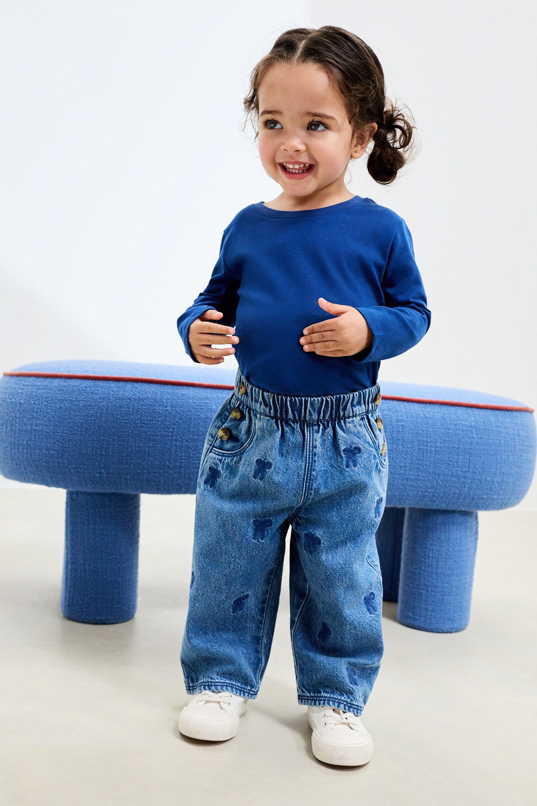 Next stretch waist jeans with bow embroidery (1-piece)