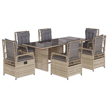 vidaXL Garten-Essgruppe 7-tlg. Garten-Essgruppe mit Kissen Beige Poly Rattan, (7-tlg)