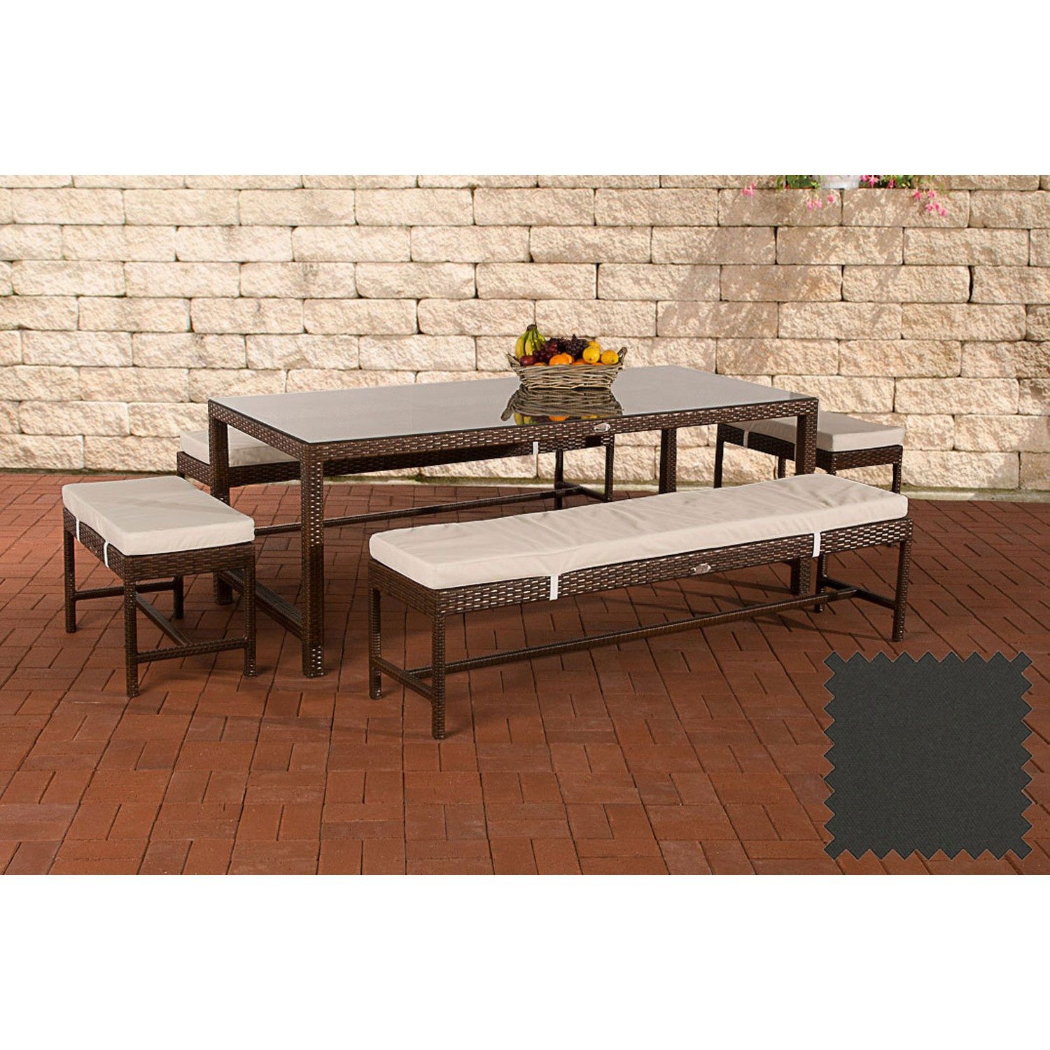 CLP Sitzgruppe Gartenmöbelset Essgruppe Terrassengarnitur, (Spar-Set, 5-tlg., 198 x 90 x 73 cm robust), Polyrattan, UV-beständig, Bezüge abnehmbar