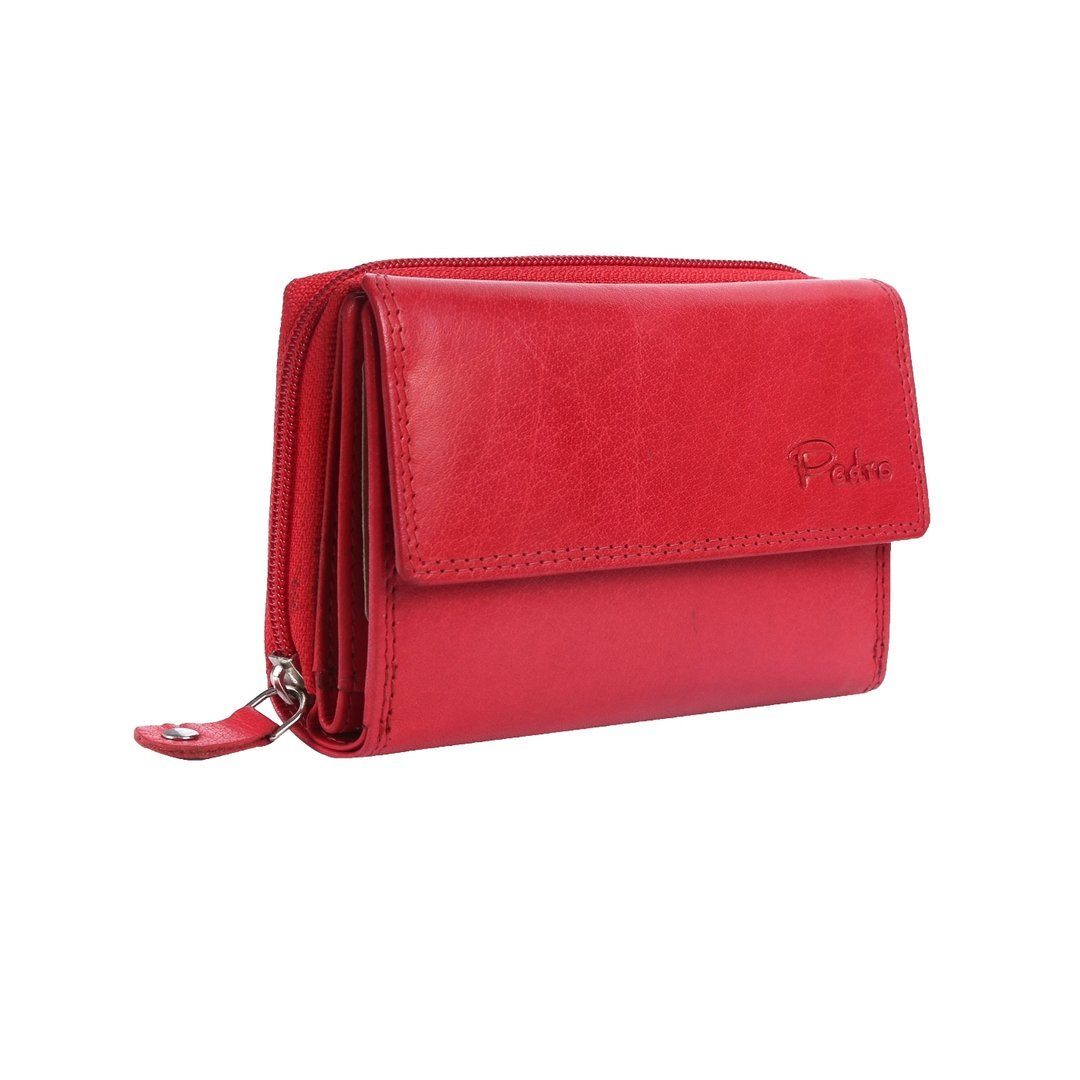 SHG Geldbörse Damen Lederbörse Portemonnaie Frauen Geldbeutel Brieftasche  Leder rot, Münzfach, Kreditkartenfächer, Reißverschluss, RFID Schutz