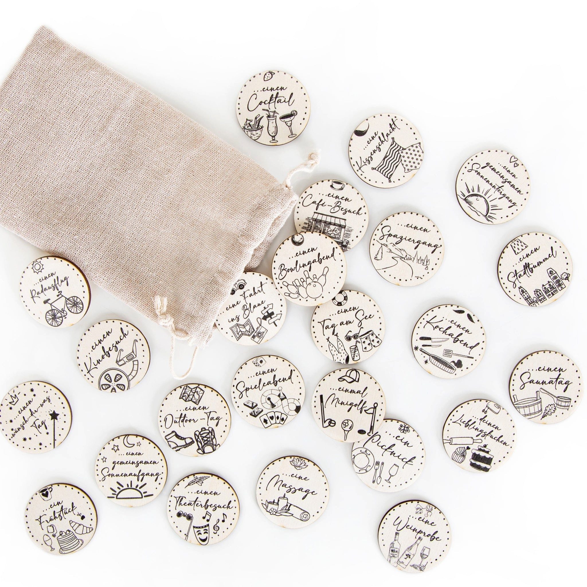 Logbuch-Verlag Klappkarte 24 Gutscheine Set Erlebnisgutschein Holztaler Ø 4cm Geschenk