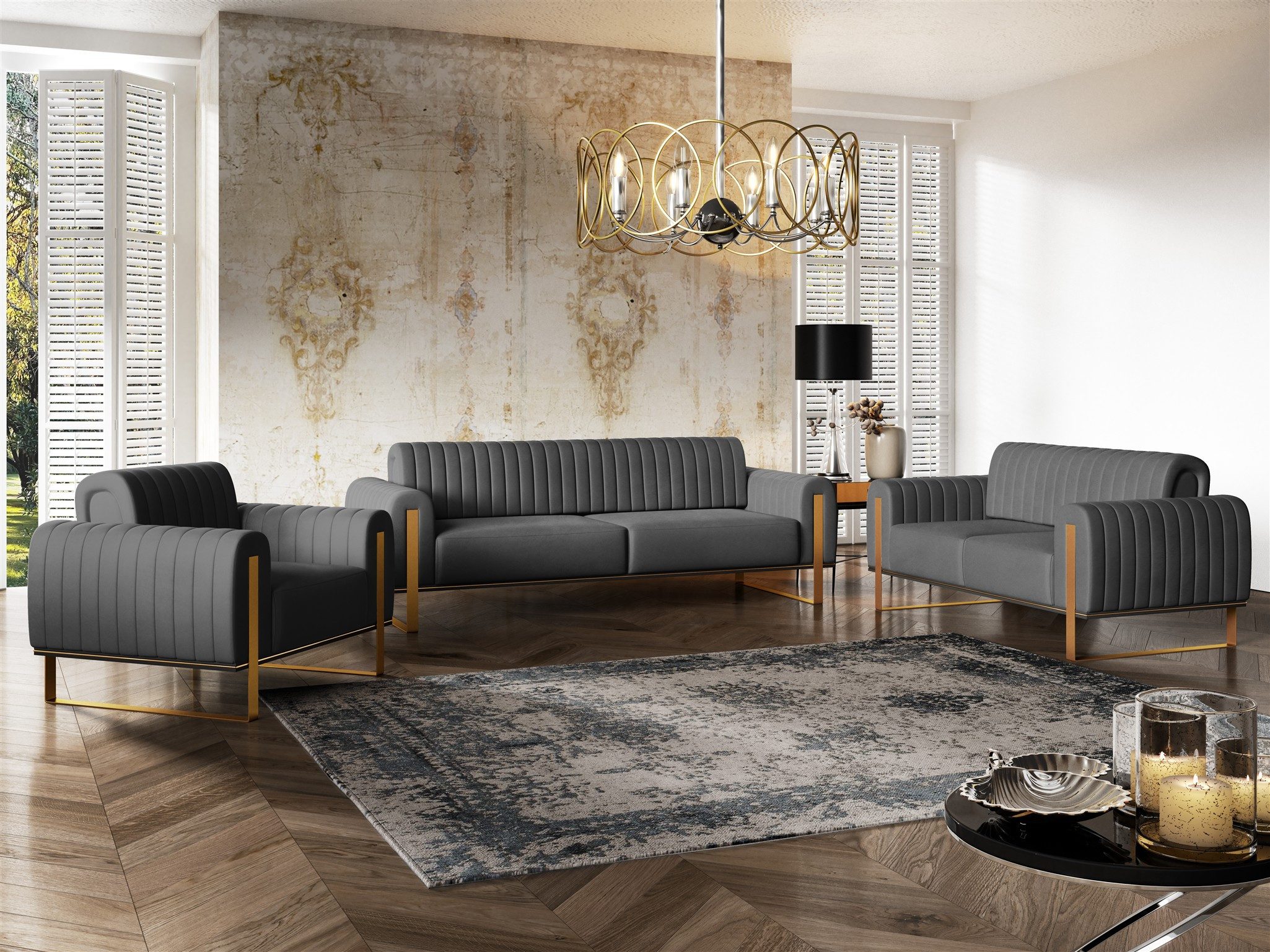 Fun Möbel Polstergarnitur Sofaset Designersofas VALERIE 3-2-1 in Stoff Elis günstig online kaufen