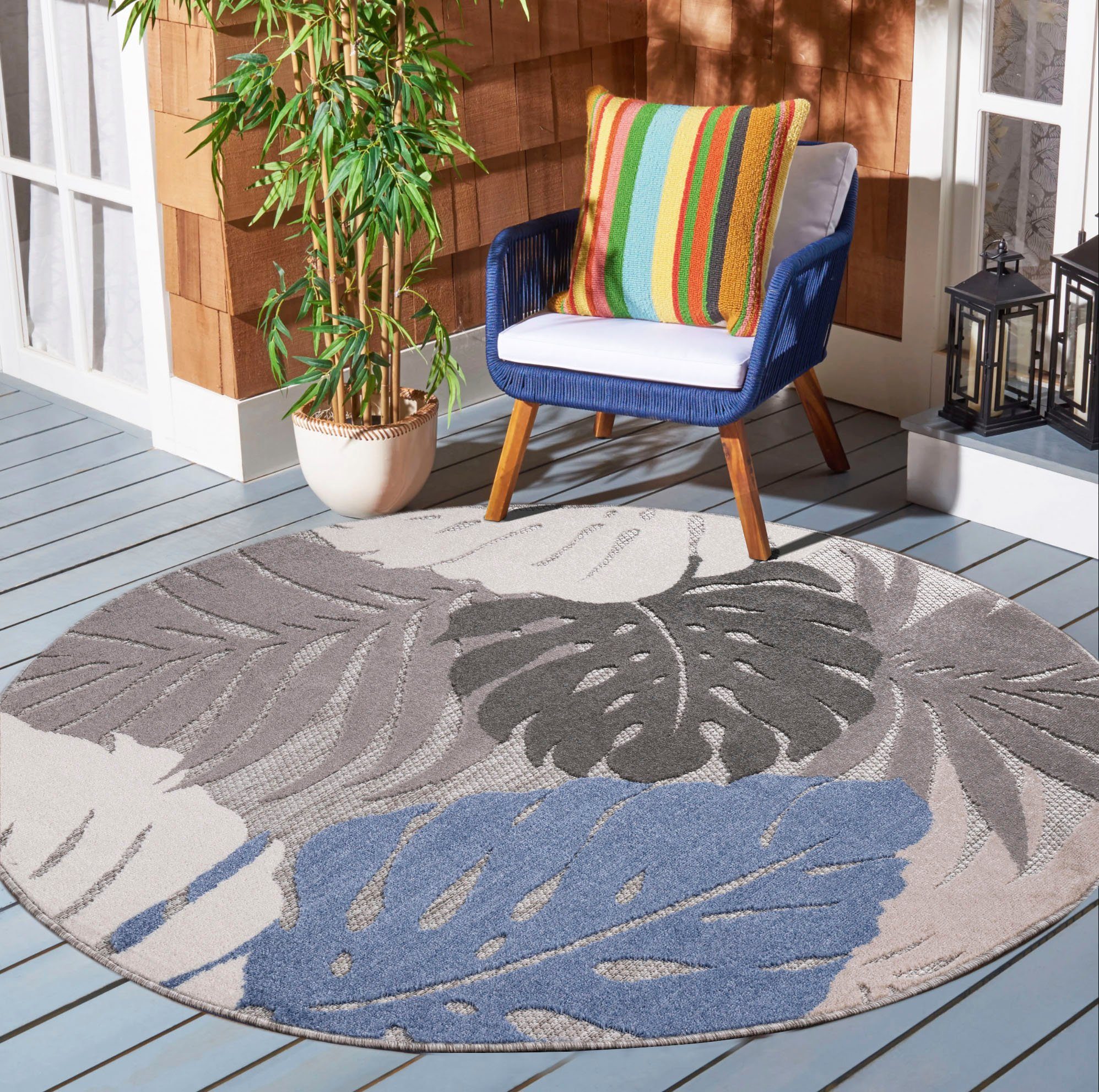 Sanat Teppich Floral Outdoor, auch als Läufer und Rund, rund, Höhe: 6 mm, In- und Outdoor geeignet, florales Design, Balkon, Terasse