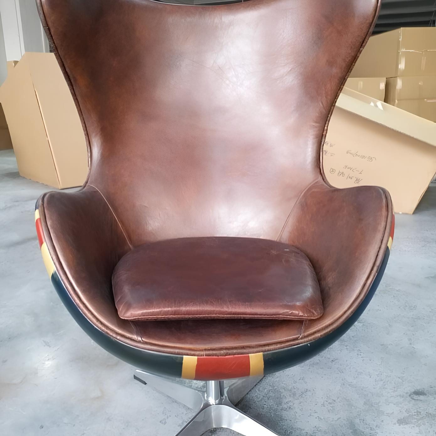 Xlmoebel Ohrensessel Loungesessel Vintage Drehstuhl aus Leder im markanten Design (1-St., Loungesessel), Hergestellt in Europa