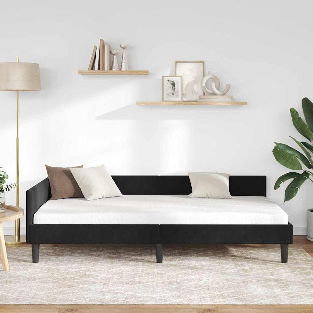 vidaXL Bett Eckbettgestell mit Kopfteil Schwarz 100 cm x 200 cm Samt (1-tlg)
