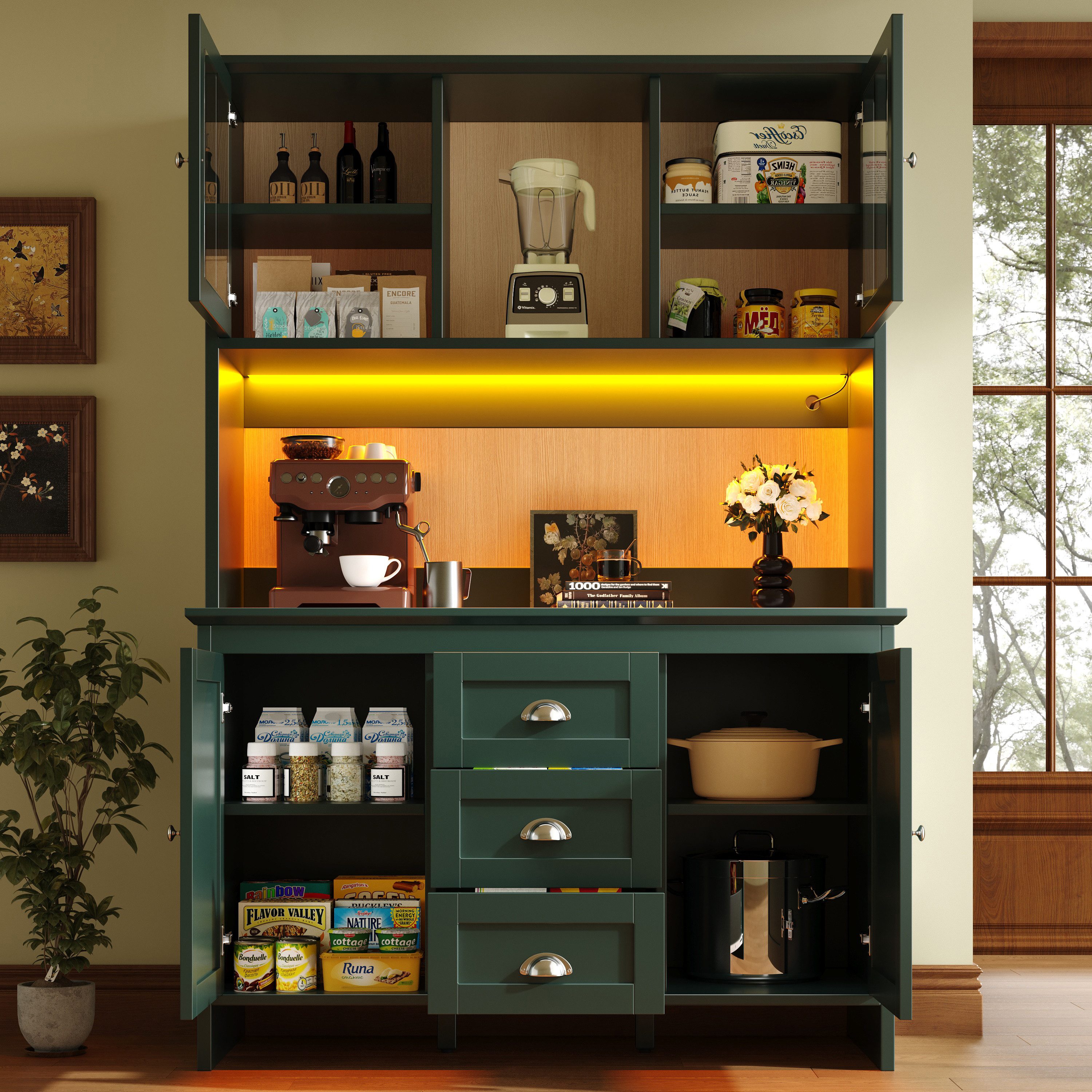 OKWISH Hochschrank Küchenbuffet,Kommode,Sideboard (mit LED-Beleuchtung und günstig online kaufen