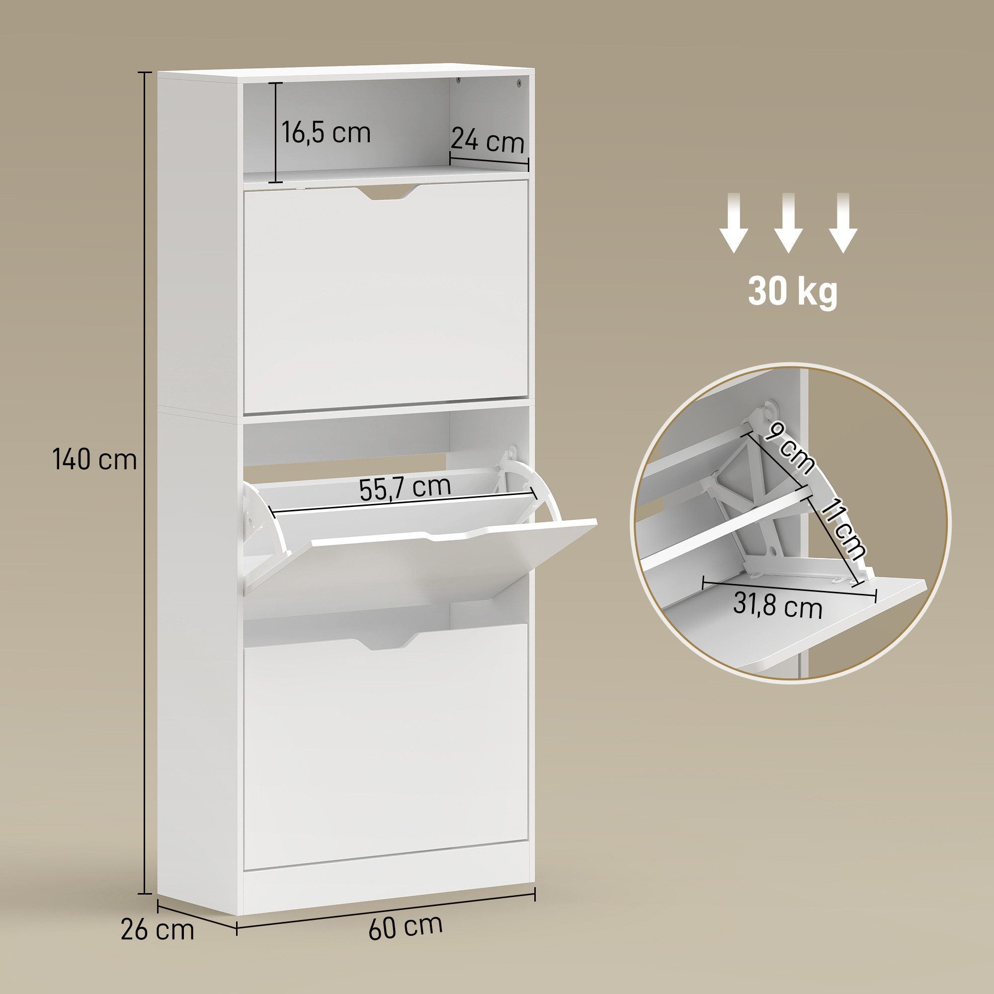 HOMCOM Schuhkipper Verstellbar Trennwand Schuhregal (Schuhkommode, 1 St., 1 Schuhschrank), Schmal, platzsparend, große Schuhkapazität