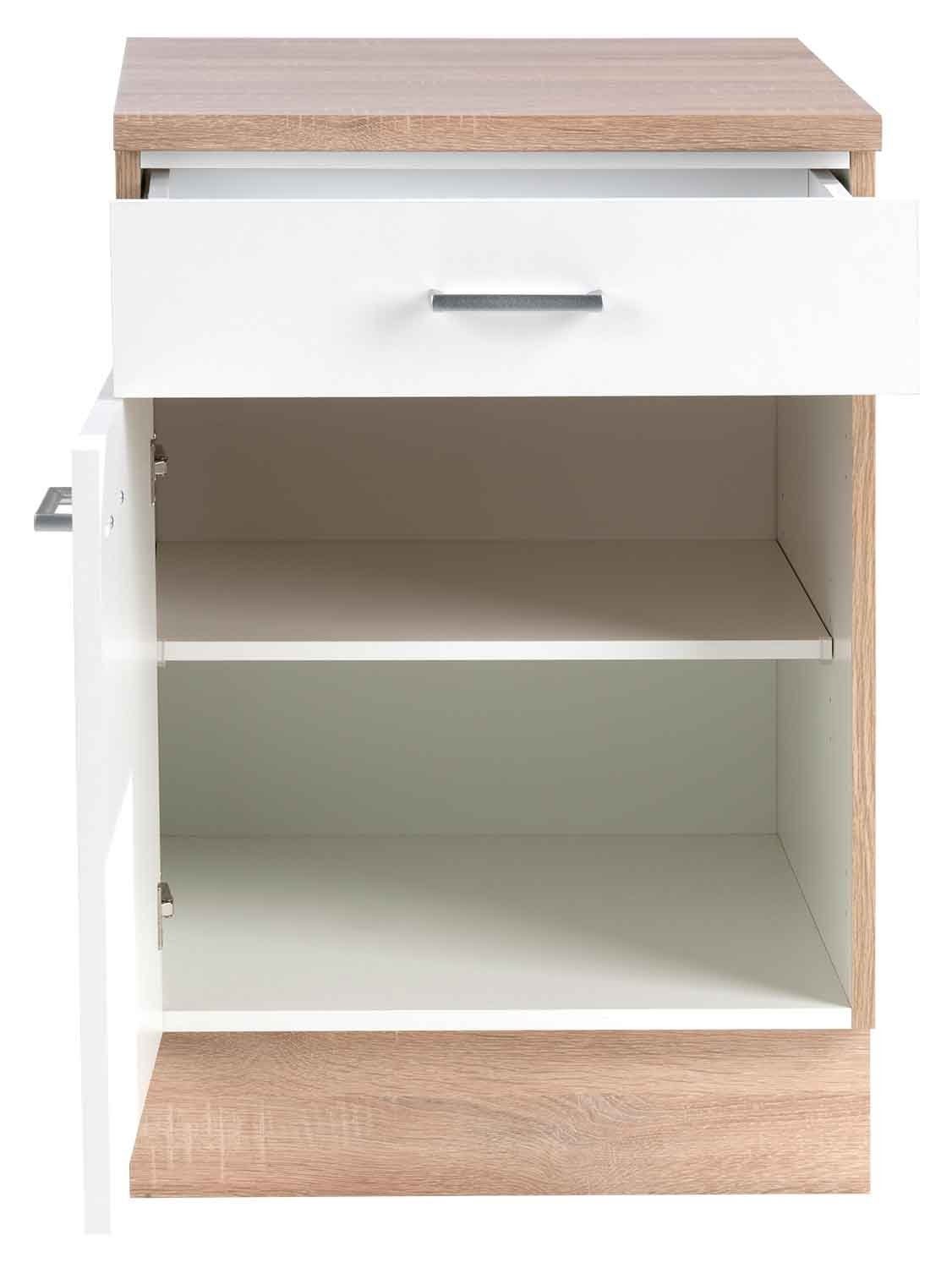 Eiche und Weiß, mit Menke 1 Schublade, Unterschrank Breite 1 Tür 60 Küchen Dekor, Sonoma SONEA, cm