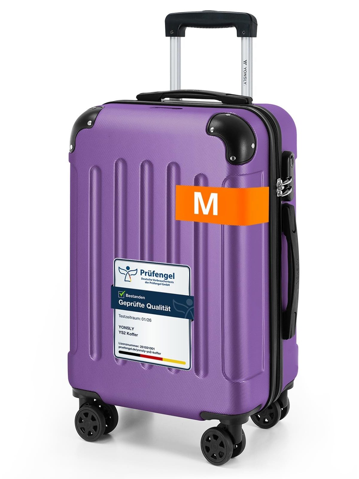 YONSLY Hartschalen-Trolley Hartschalen-Reisekoffer Trolley Rollkoffer in S/M/L/XL Größen, 4 Rollen, mit 360°-Lenkrollen, Zahlenschloss und mehrstufigem Teleskopgriff