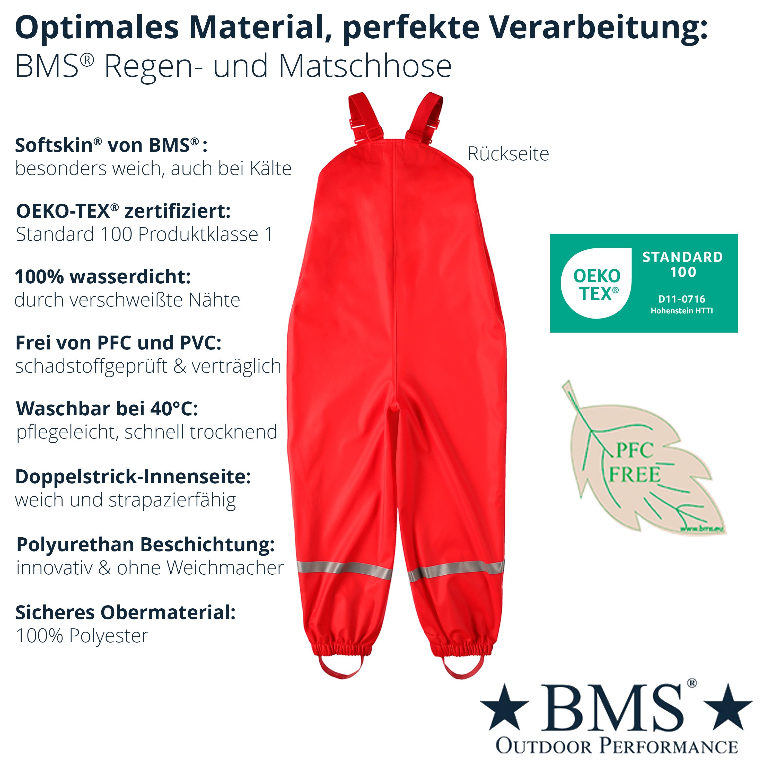 BMS Regenhose 100% Buddelhose wasserdicht Regen- und - Matschhose BMS Matschlatzhose rot - (1-tlg) -