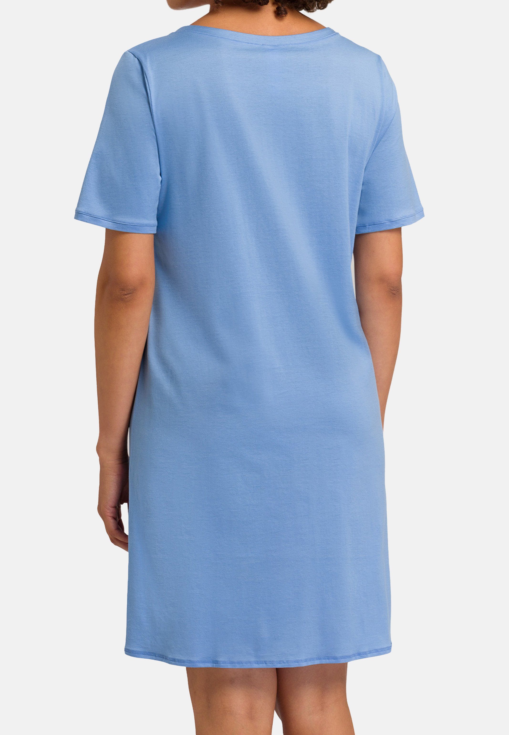 Hanro Nachthemd Cotton Deluxe (1-tlg) Baumwolle Nachthemd - am Rundhals-Ausschnitt Zarte Voile-Blende azurine 