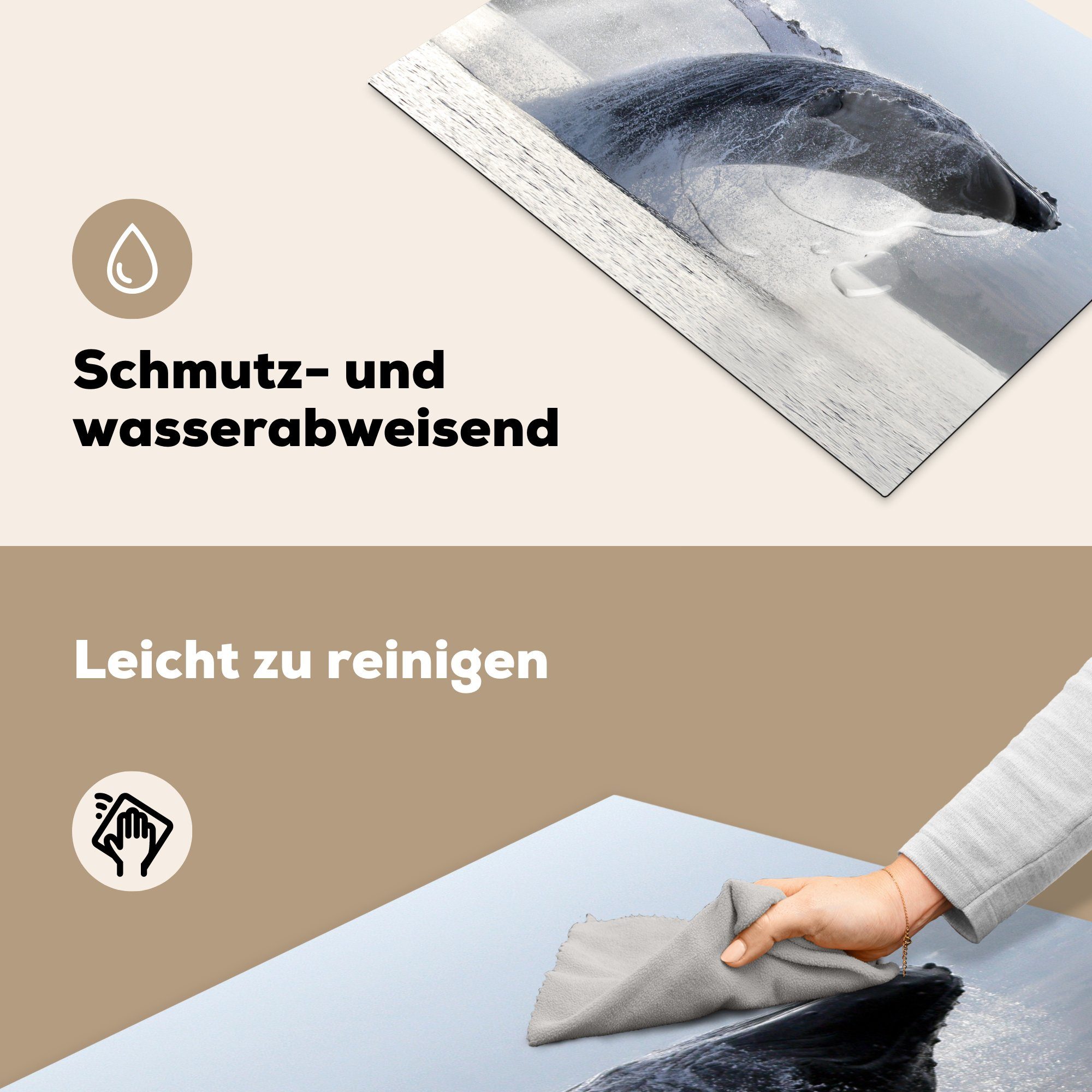 Buckelwal MuchoWow dem Ceranfeldabdeckung springt cm, die (1 küche, Schutz aus Wasser, Herdblende-/Abdeckplatte Induktionskochfeld tlg), 71x52 für Vinyl,