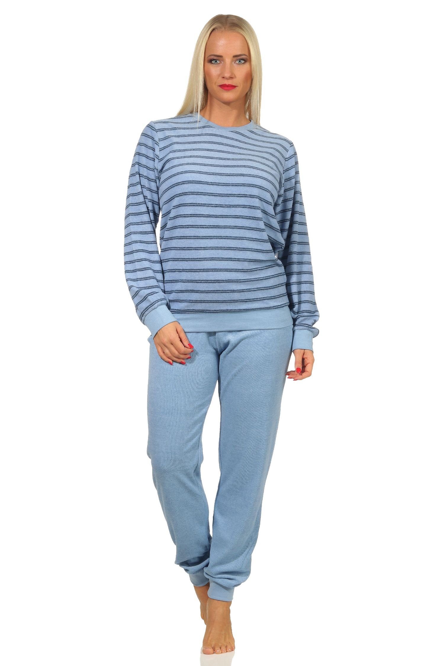 - Frottee Pyjama Normann Damen Pyjama langarm Bündchen hellblau 801 Schlafanzug mit 212