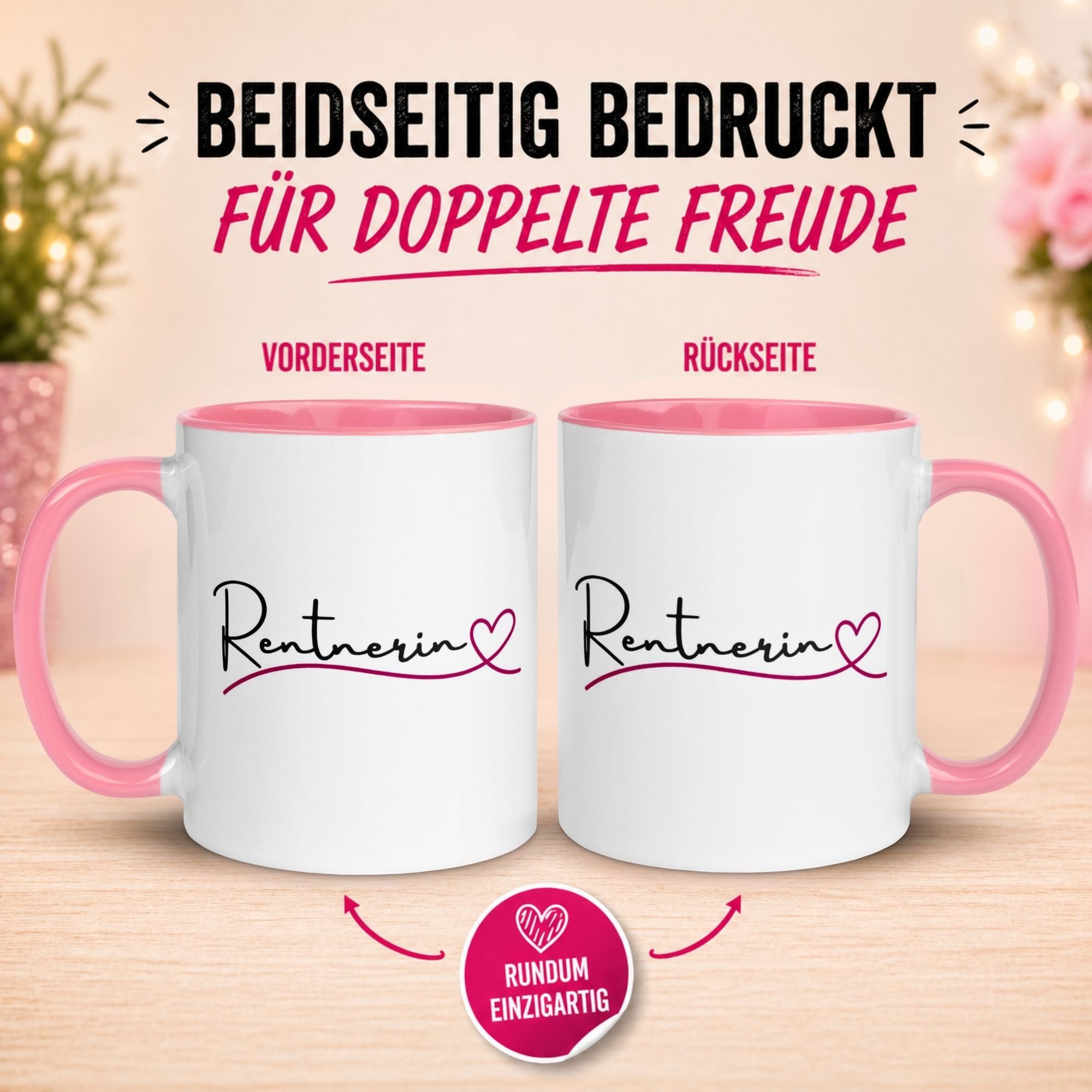 Momentals Tasse Rente Frau – „Rentnerin mit Herz“ – Geschenk Ruhestand Renteneintritt, Gratis Versand · Links-&Rechtshänder · Spülmaschinenfest