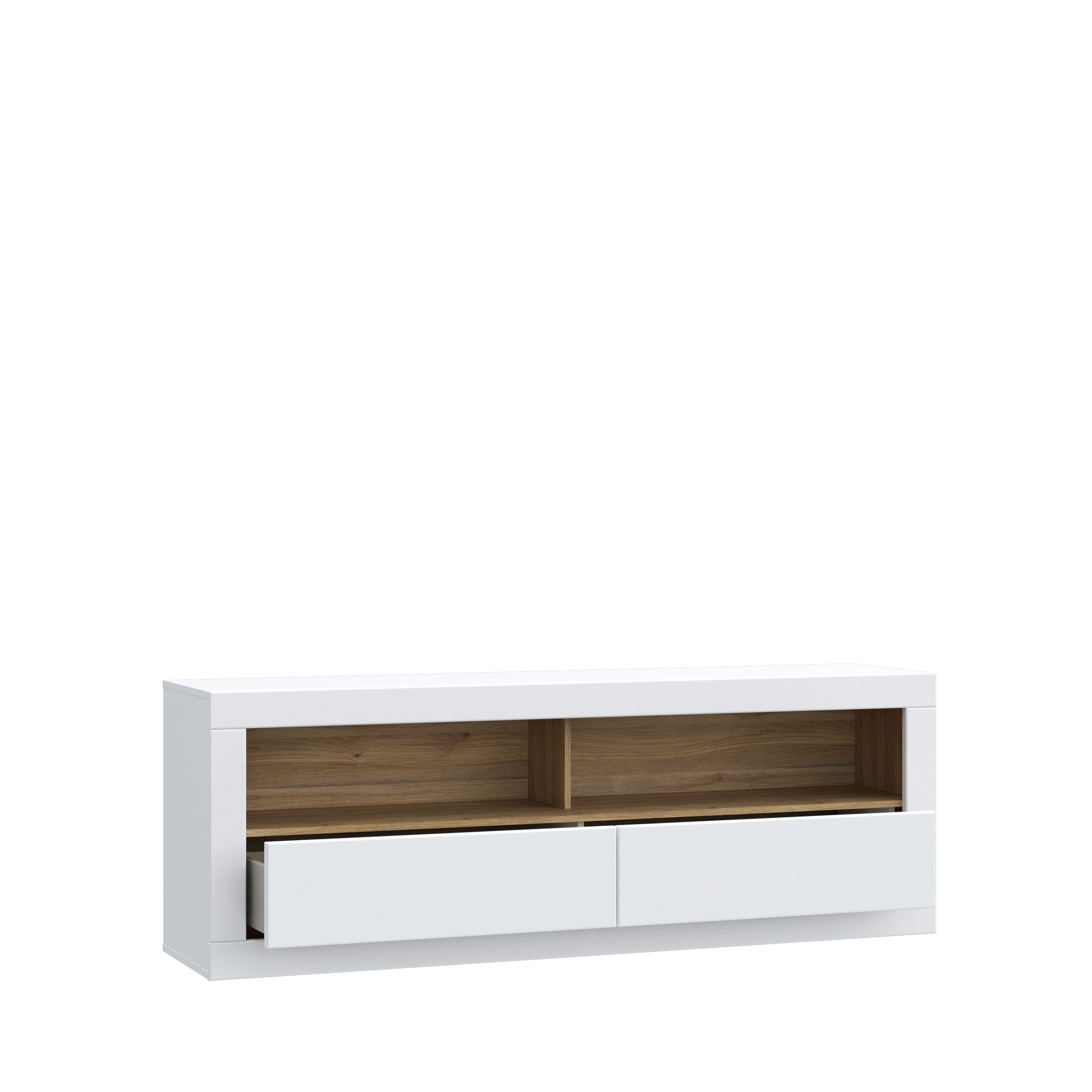 PREISBRECHER Lowboard LEFKADAS, 2 Schübe, Weiss / Mauvella Eiche Dekor - 175,4x61,6x41,4cm (BxHxT)