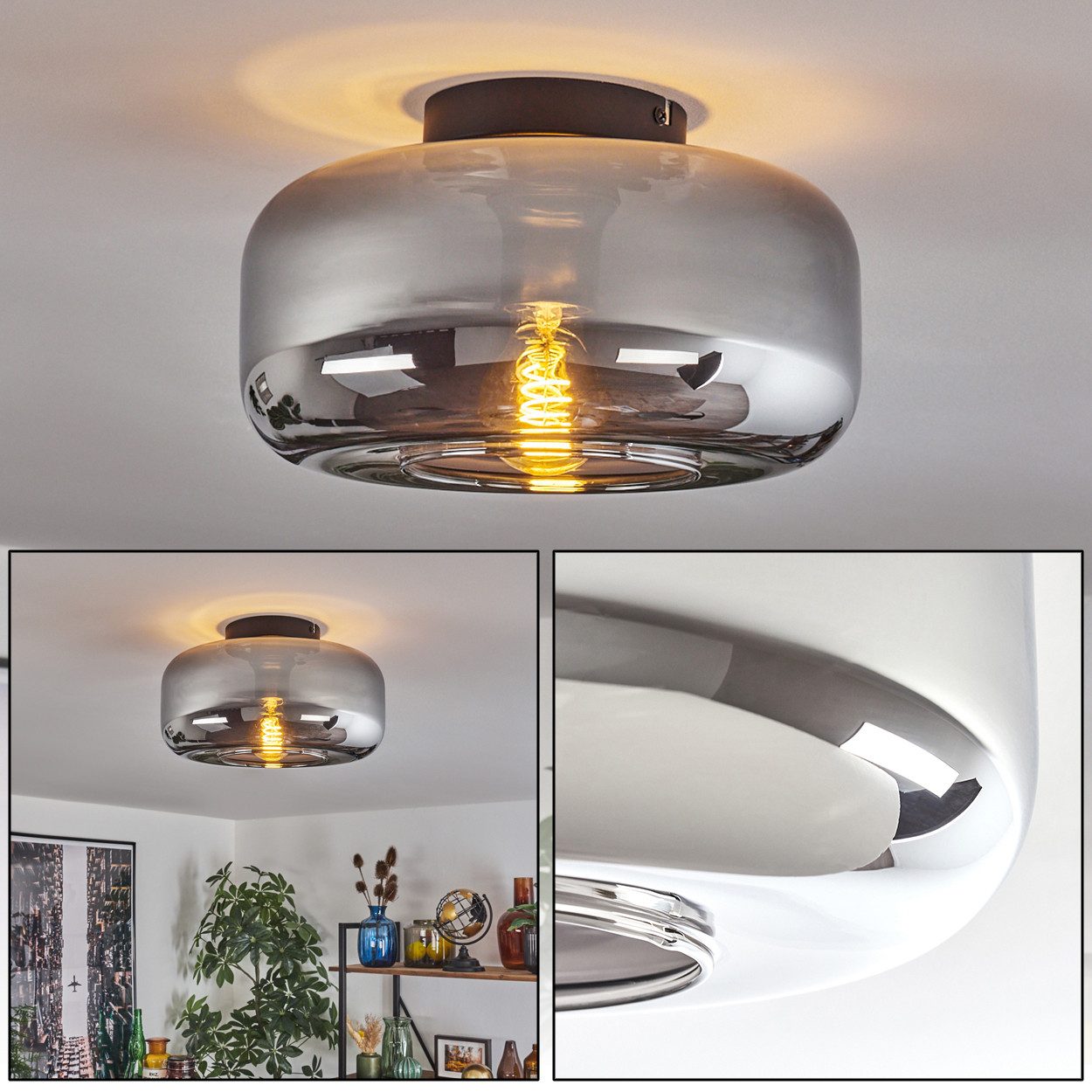 hofstein Deckenleuchte runde Deckenlampe aus Metall/Glas günstig online kaufen