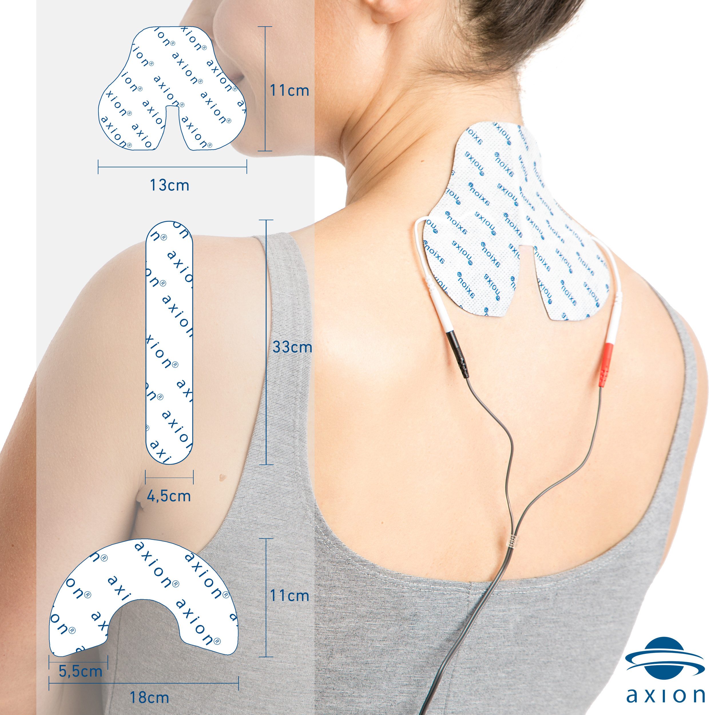 Axion Elektrodenpads passend zu Prorelax, Promed, axion - Rückenset, 2mm Steckanschluss, 5 St.,selbstklebende TENS EMS Elektroden für TENS EMS Geräte