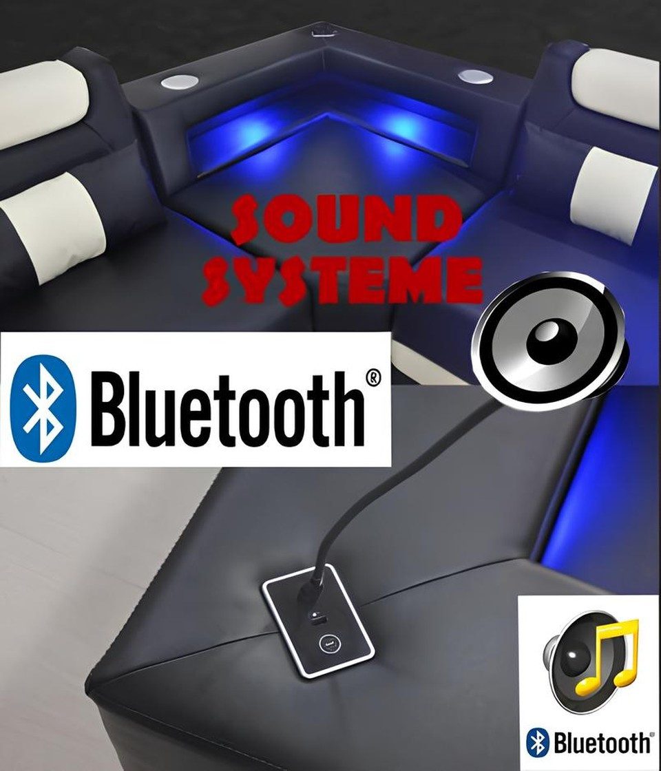 JVmoebel Polsterbett Luxus Polsterbett aus Leder mit USB-Anschlüssen und Beleuchtung (Bett + 1x Nachttisch "LB8817), Made in Europa