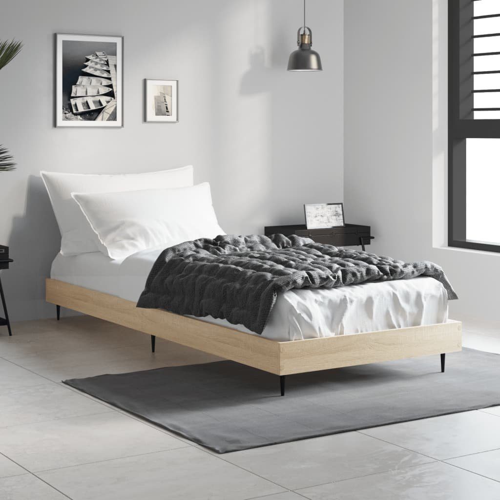 Bettgestell Sonoma-Eiche 193x78x20 cm aus Holzwerkstoff und Metall