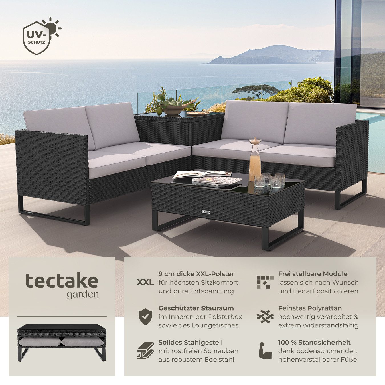 tectake Loungeset Rattan Lounge, (Set., 4-tlg), günstig online kaufen