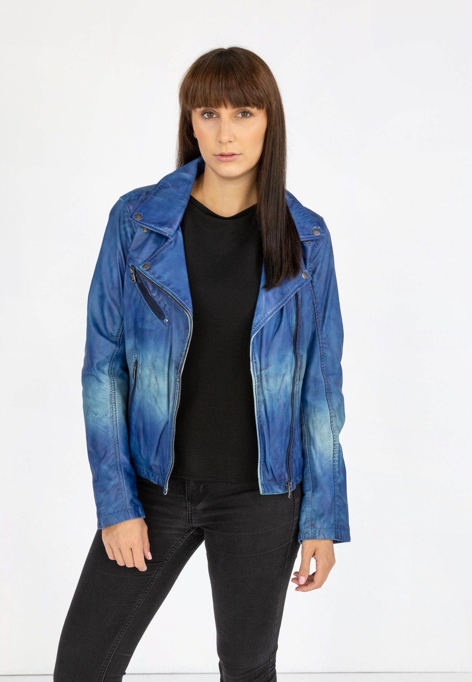 CBL Lederjacke Blau Batik Look Lederjacke im