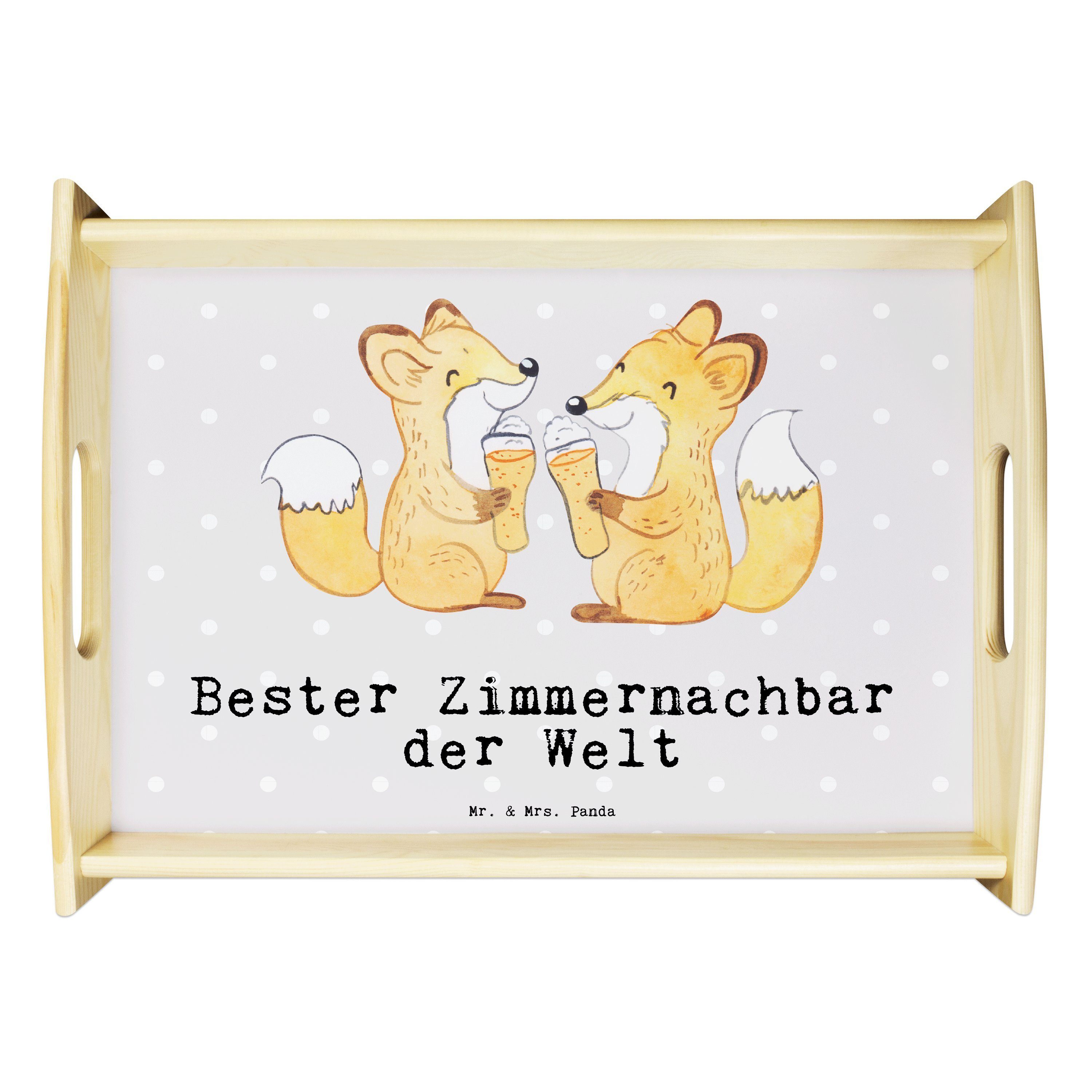 Mr. & Mrs. Panda Tablett Fuchs Bester Zimmernachbar der Welt - Grau Pastell - Geschenk, Dankes, Echtholz lasiert, (1-tlg)