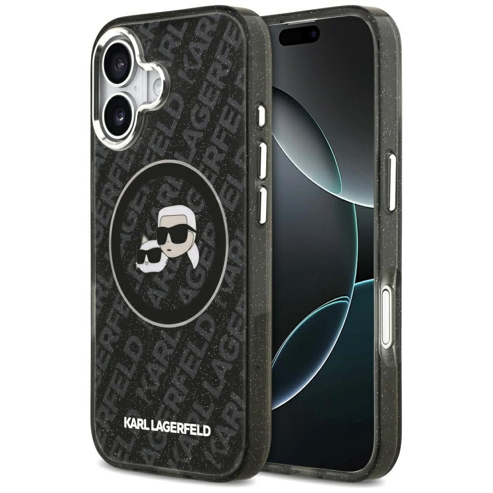 KARL LAGERFELD Handyhülle MagSafe iPhone 17 Kunststoff schwarz Glitzer Logo 6,3 Zoll, Kantenschutz
