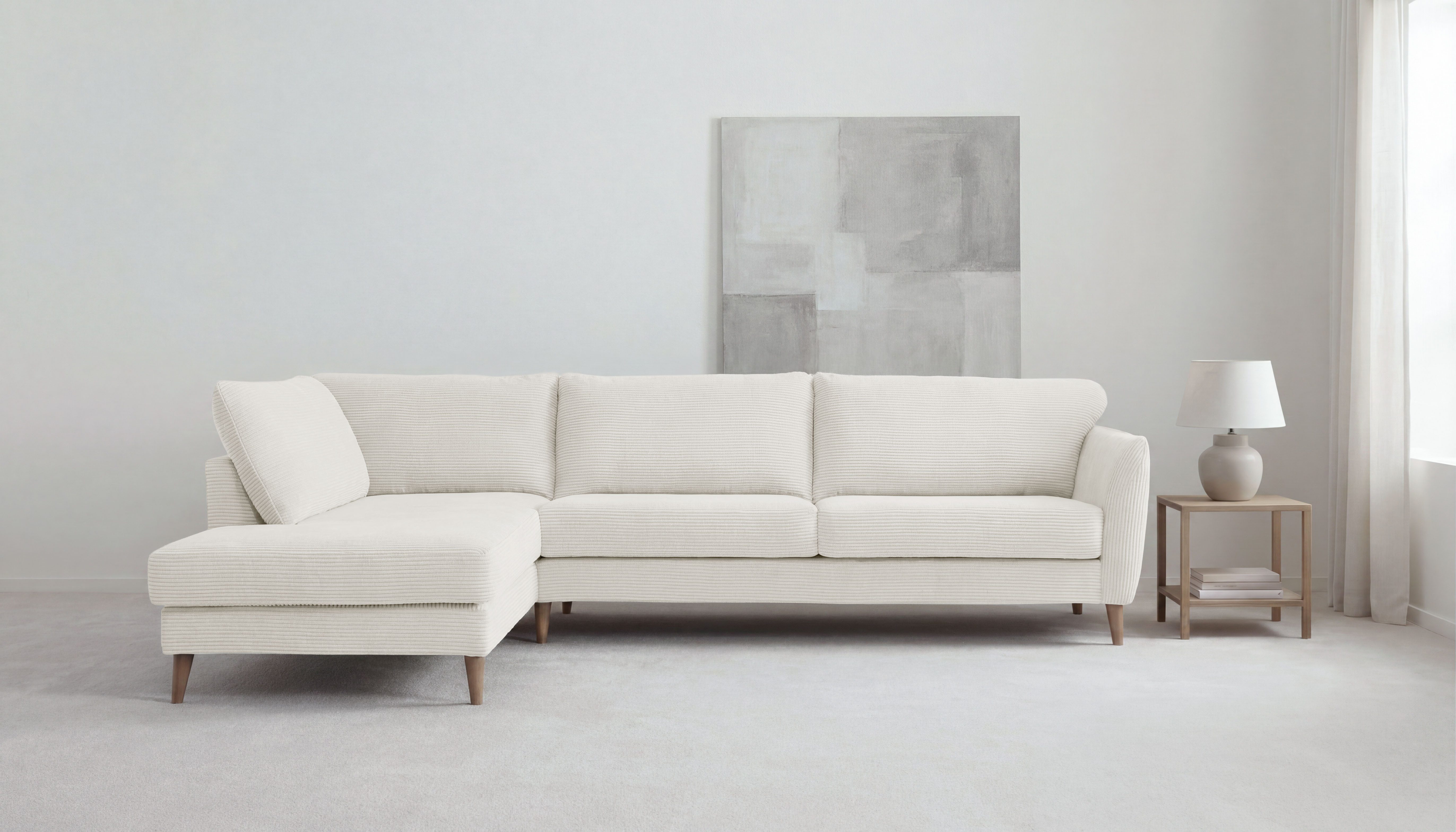 OTTO home Ecksofa MARSEILLE 278/202 cm, L-Form, Ottom. rechts/links, verschiedene Bezüge, Massivholzbeine Eiche, Landhausstil, Wellenunterfederung