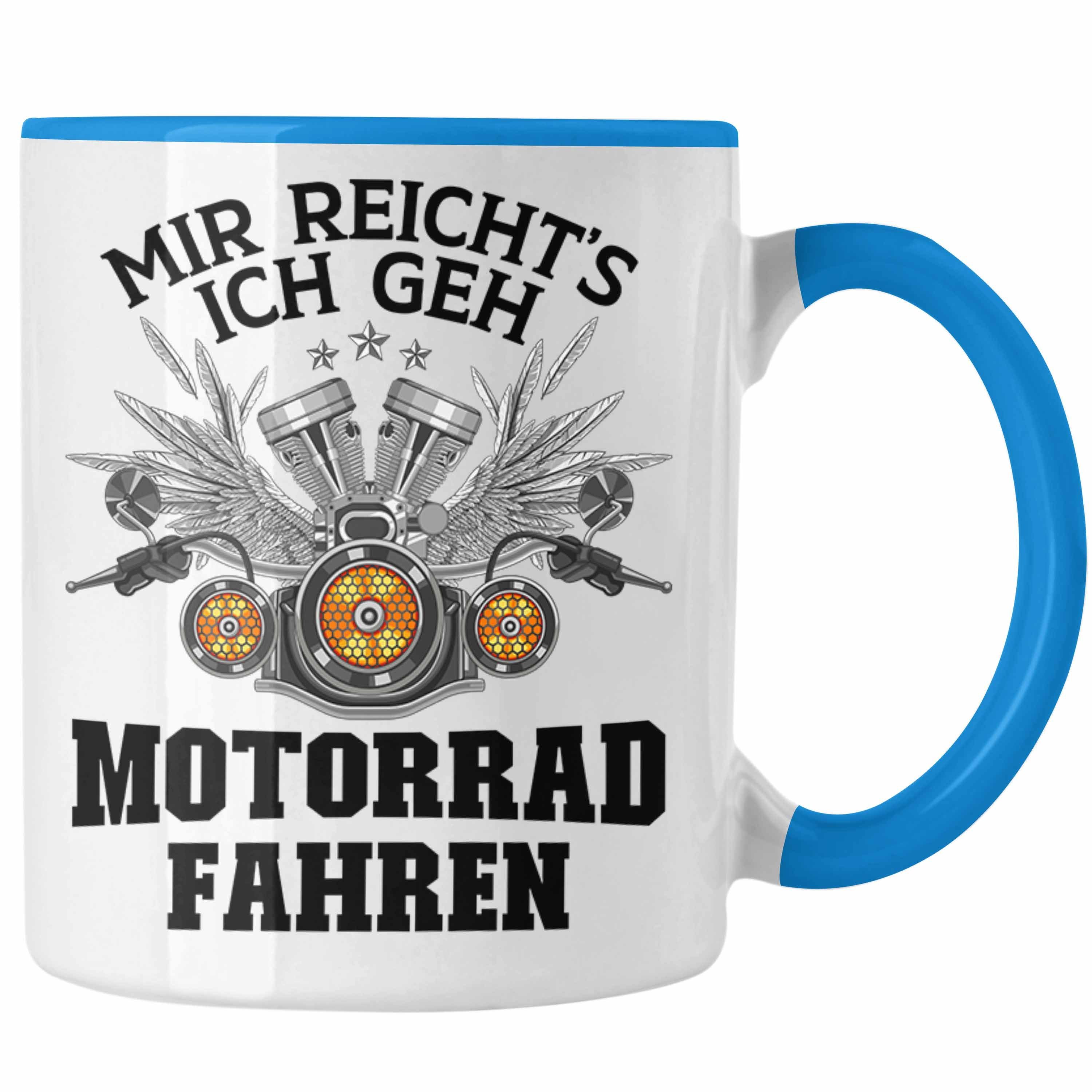 Trendation Tasse Trendation - Motorradfahrer Geschenk für Männer Motorrad Tasse mit Spruch Kaffeetasse für Biker Herren Blau