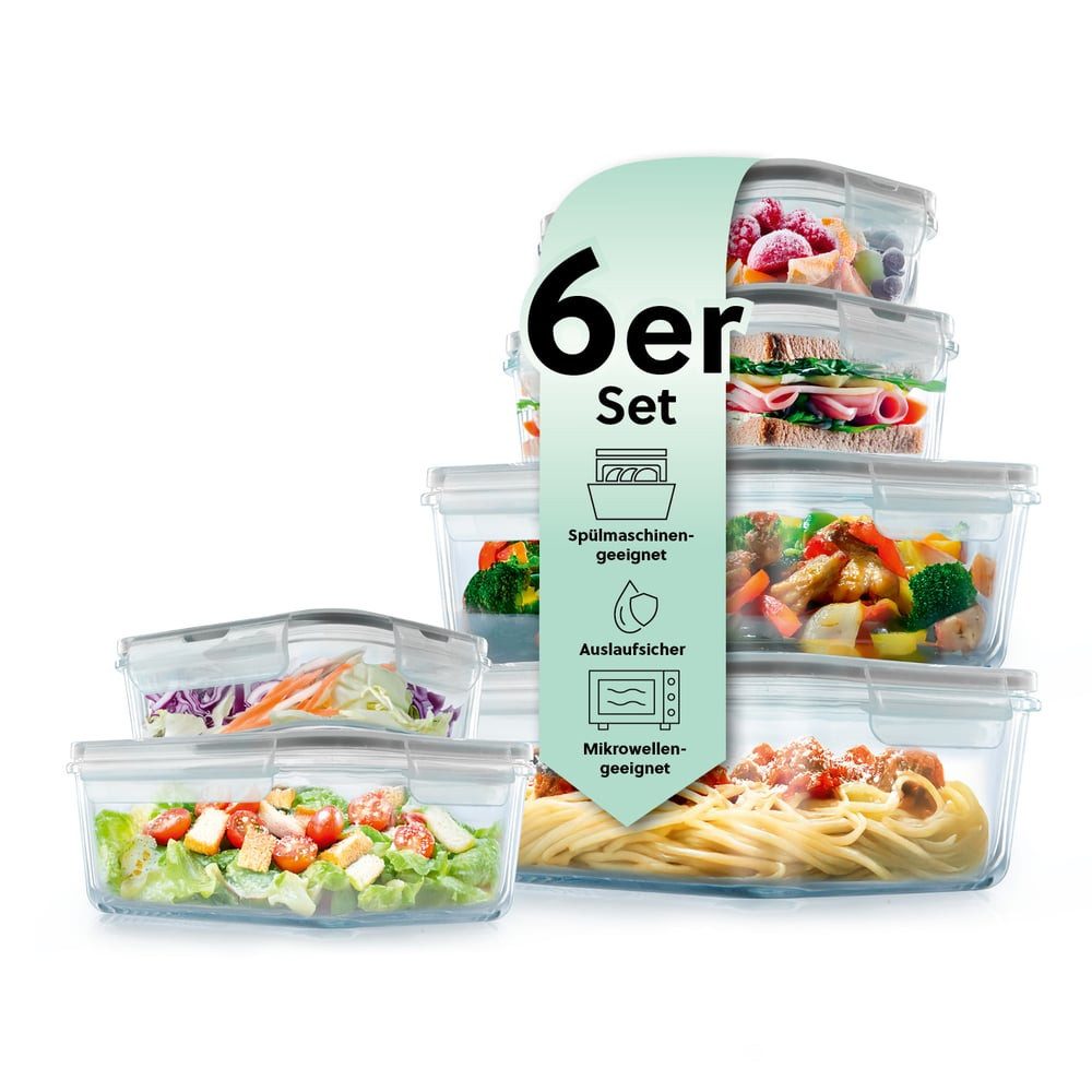 GOURMETmaxx Frischhaltedose GOURMETmaxx Glas-Frischhaltedosen Klick-it 12-tlg., Glas, (12-tlg), lang-anhaltendes Aroma perfekt für gekochte Speisen, Snacks etc.