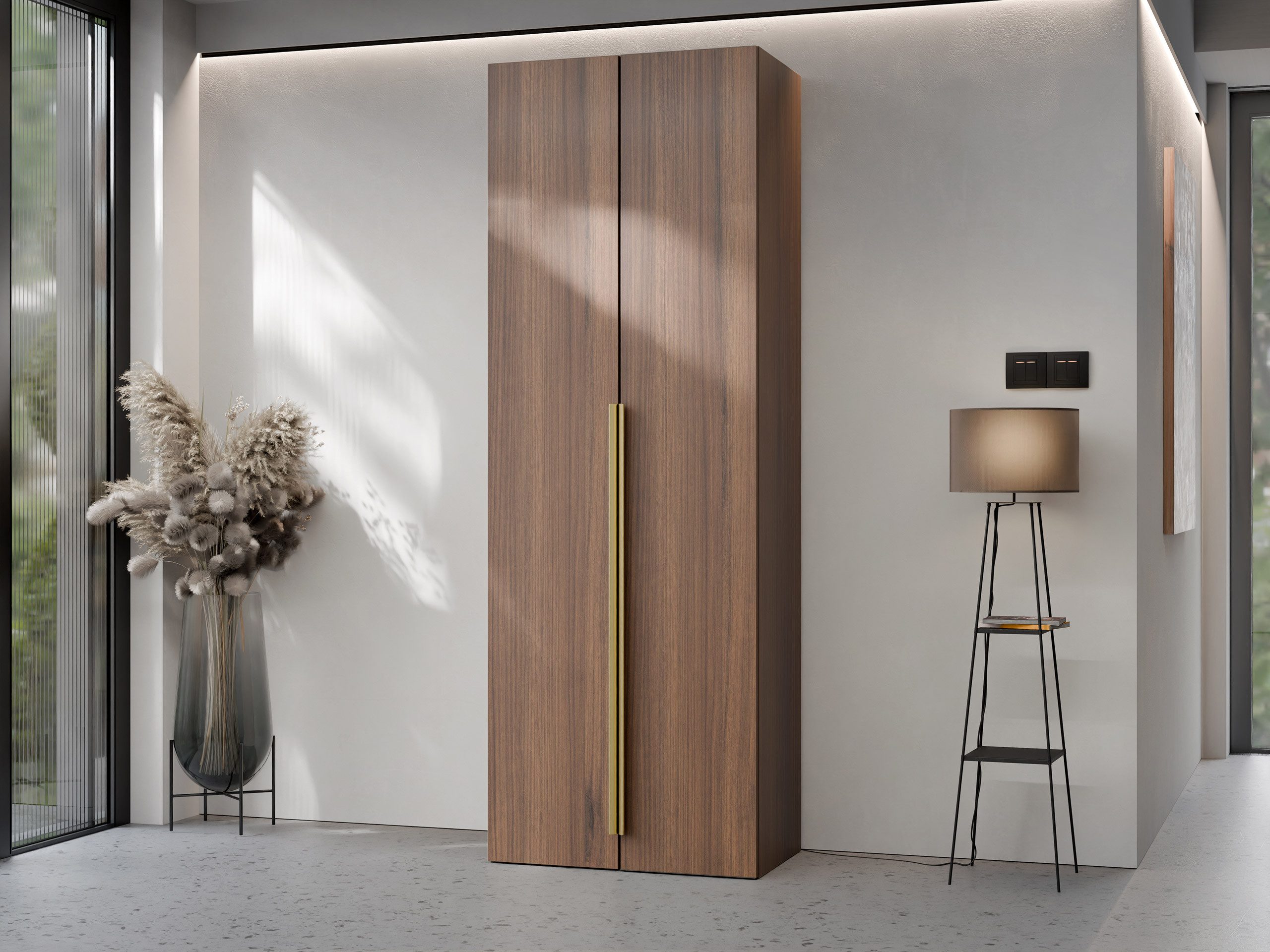 MIRJAN24 Kleiderschrank Kerkin 2D (mit zwei Drehtüren) Griffe aus Metall in der Farbe Gold, 70x42x200 cm – Bild 2 von 5