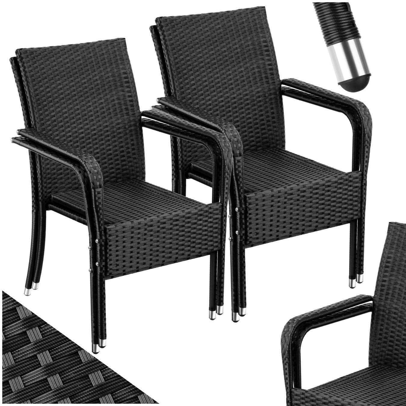 tectake Rattanstuhl Gartenstuhl, 58 x 67 x 90 cm, stapelbar, Belastbarkeit 120 kg (Balkonstuhl Girona, 4 St), Pulverbeschichtetes Stahlgestell für enorme Stabilität