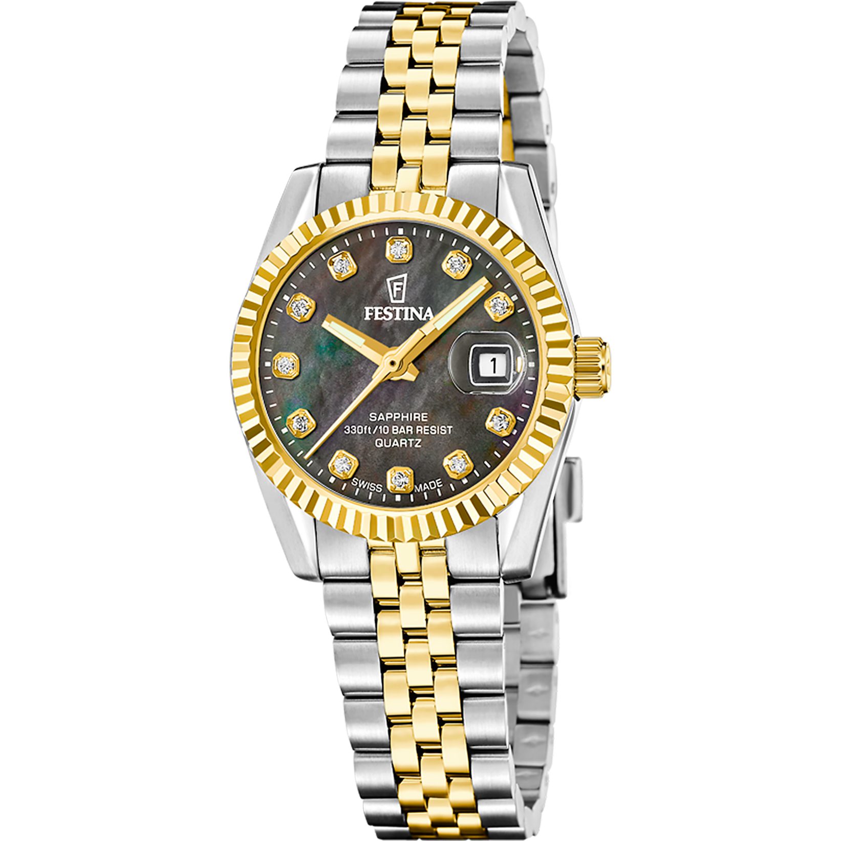 Festina Quarzuhr Classic Steel F20088_5, Armbanduhr, Damenuhr, Swiss Made, Edelstahlarmband, analog, Tag