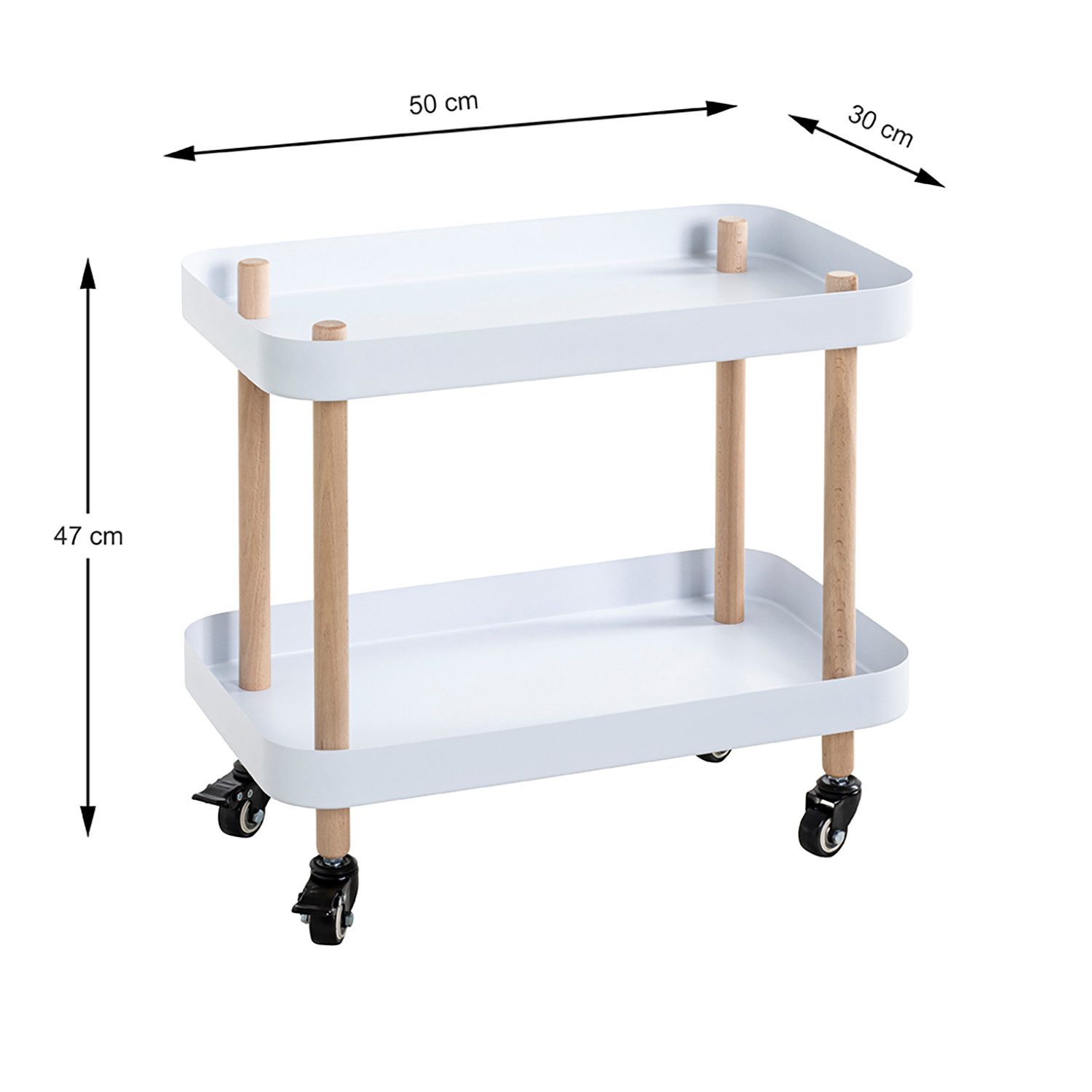 HAKU Beistelltisch Beistelltisch Massiv natur weiß-Sofatisch Metall-B 50 x H 47 x T 30 cm (1xBeistelltisch auf Rollen, Dekotisch - kleiner Tisch), Beistelltisch aus Metall