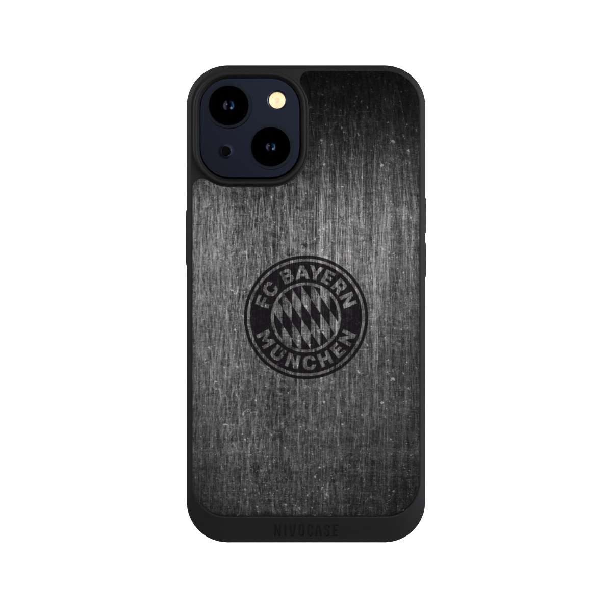 NIVOCASE Handyhülle Metallic Look FCB FC Bayern München Metalllook FCB Logo einfarbig, Apple iPhone 14 Handyhülle Hülle NIVOpure Case Schwarz