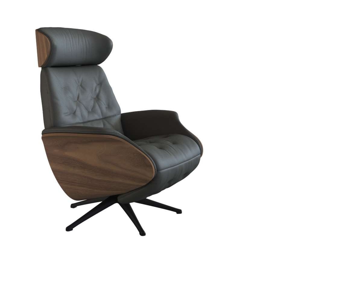 FLEXLUX Relaxsessel Volden elektrischer Funktionsessel, Größe M, Rücken & Fußteil elektrisch, Akku, Arml. Walnuss, Fuß schwarz